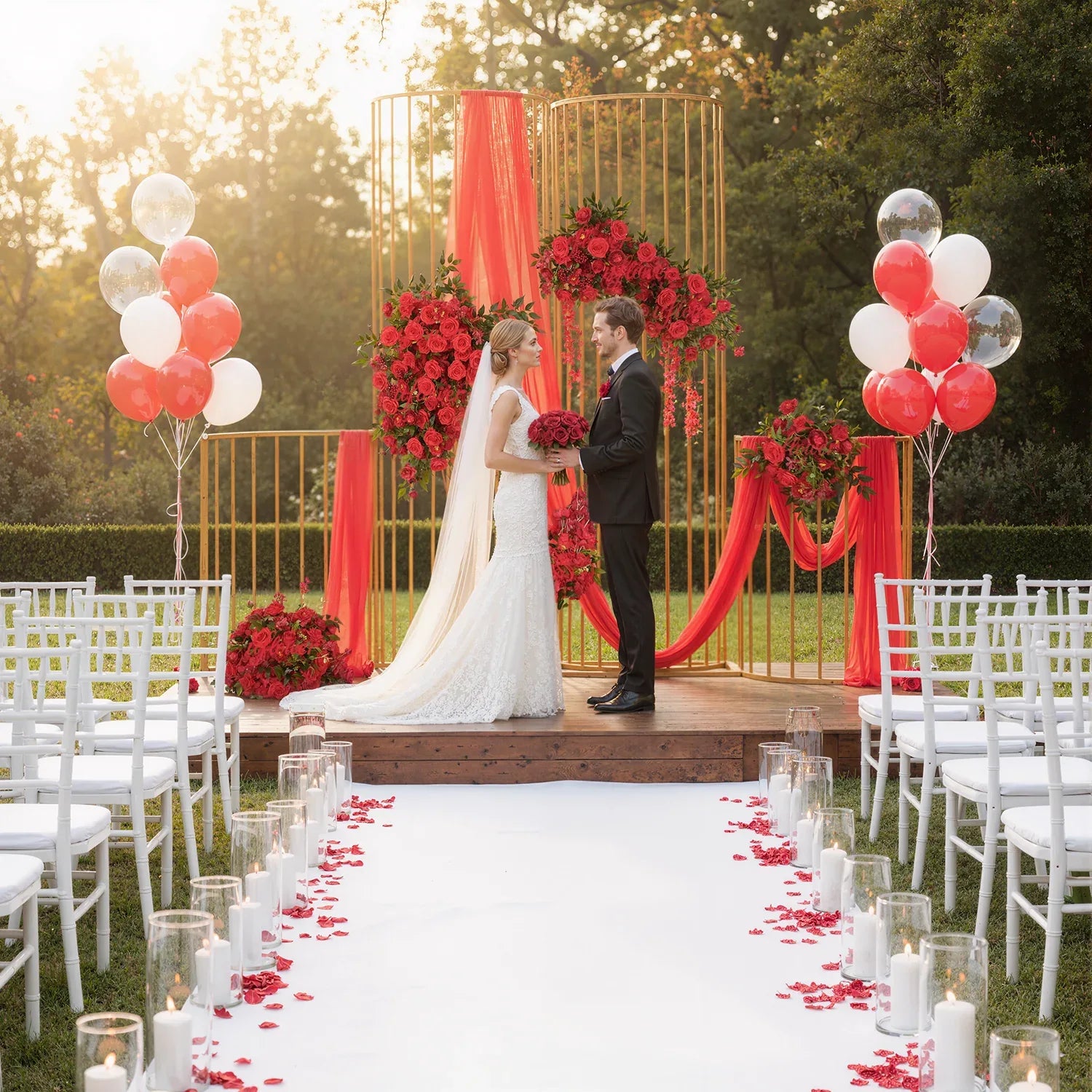 Artificial Red Wedding KT Backdrop Flower Decor - Uflower
