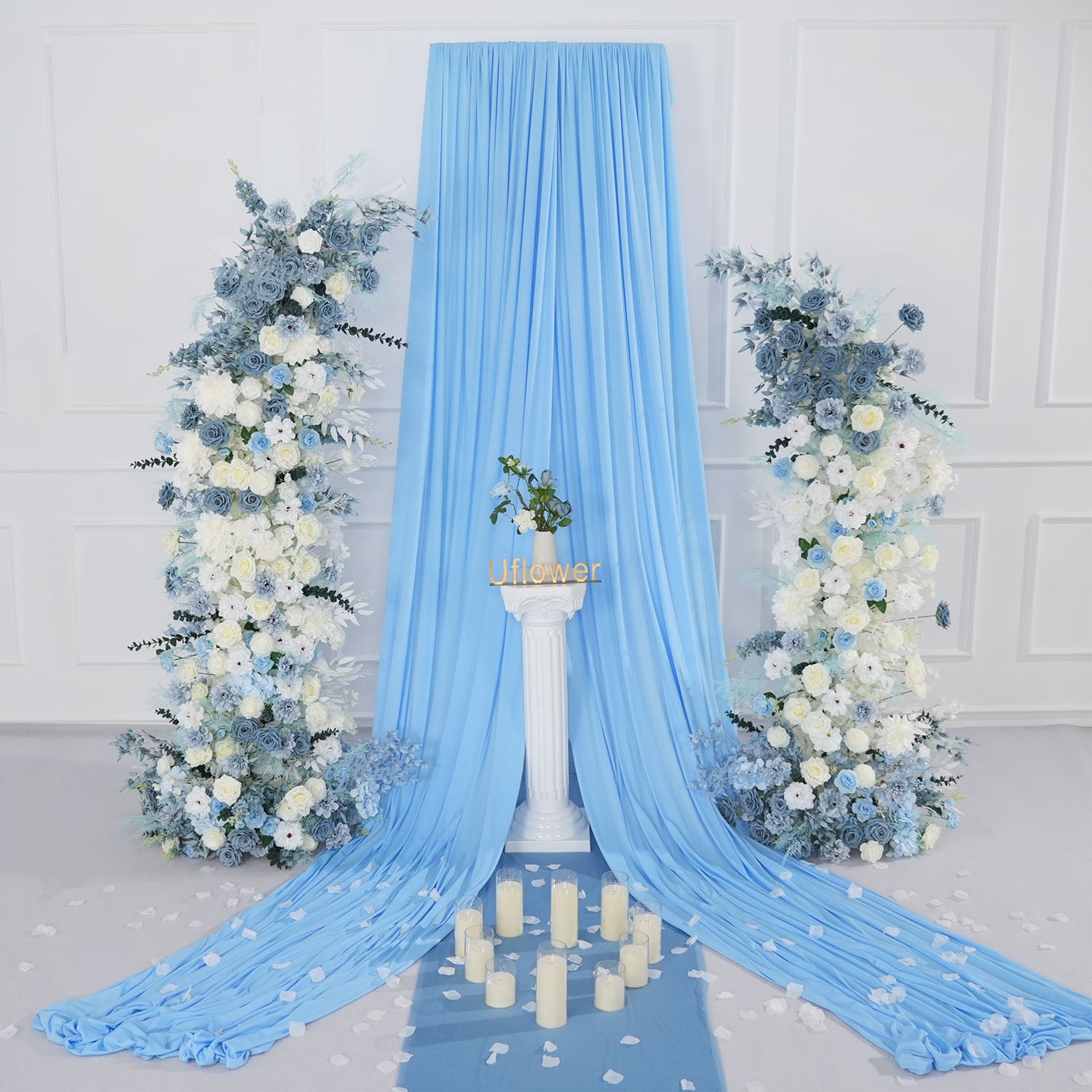 Uflower Blue White Floral Horn Arch Wedding Party Backdrop Decor