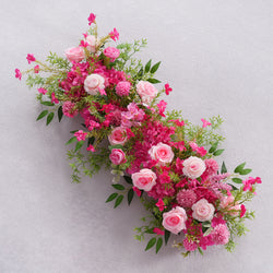 Uflower Pink Rose Green Leaf Wedding Backdrop Floral Arrangement