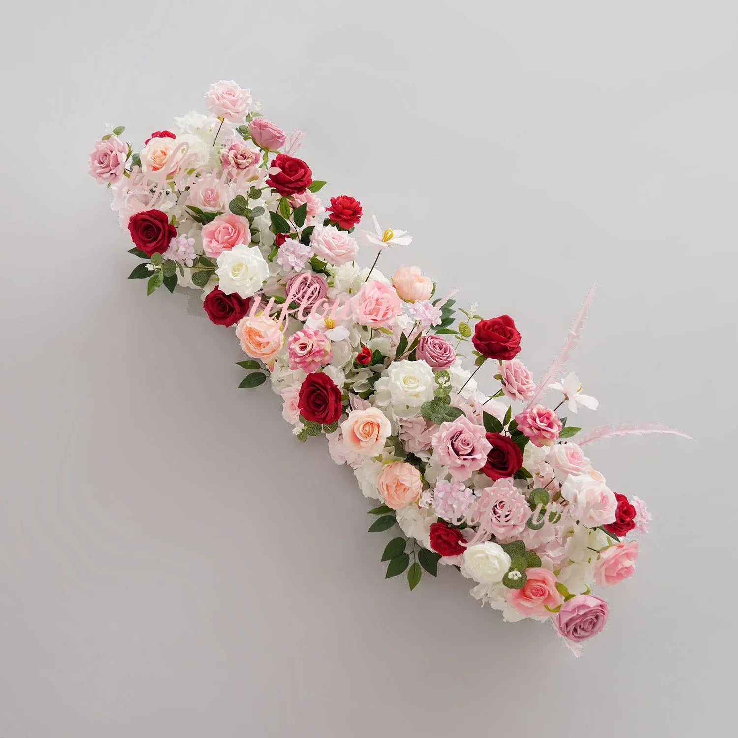 Uflower Pink White Rose Table Runner Sofa Floral Wedding Backdrop Decor - Uflower