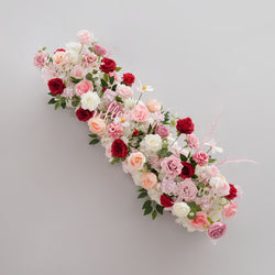 Uflower Pink White Rose Table Runner Sofa Floral Wedding Backdrop Decor