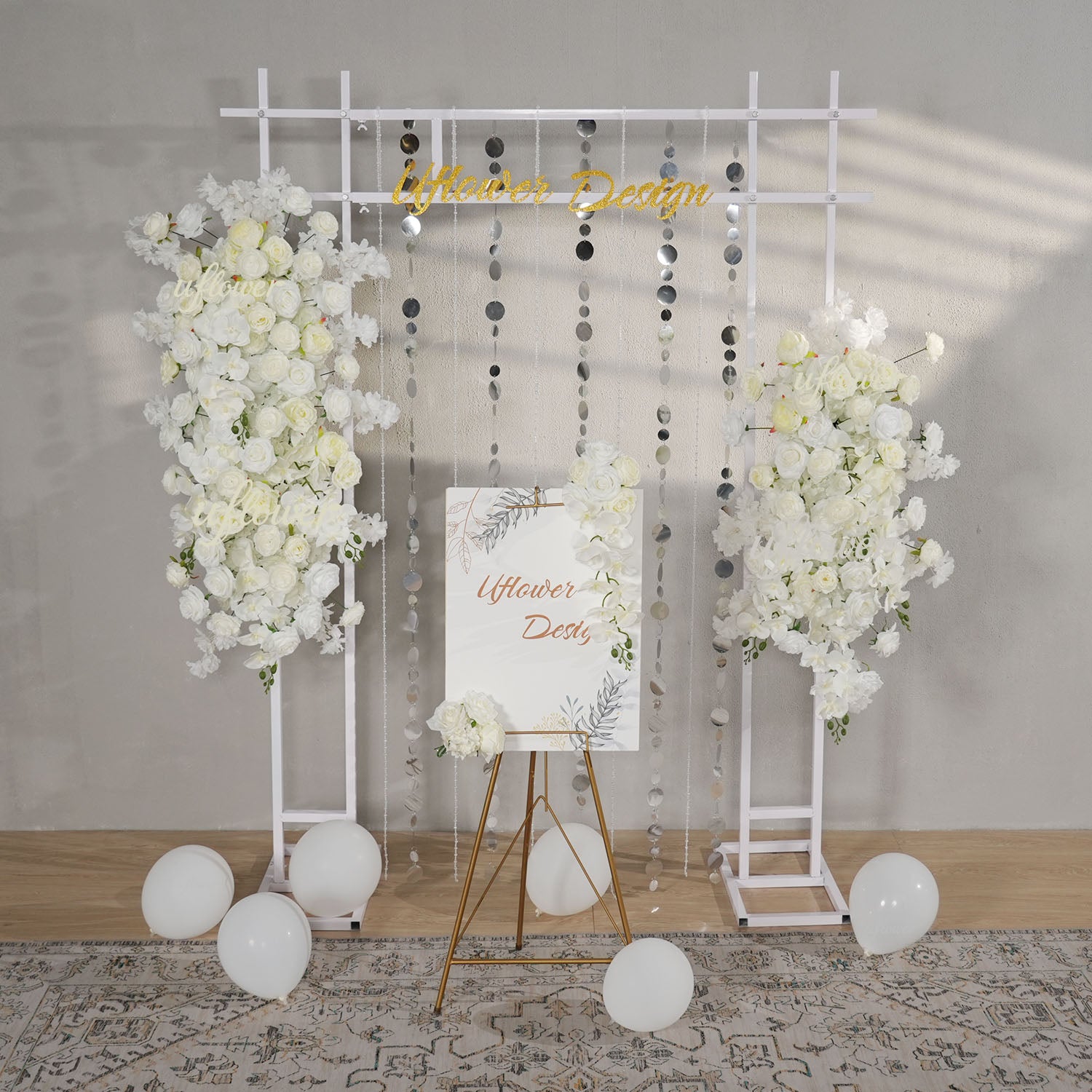 Uflower Artificial White Wedding KT Backdrop Flower Row Decor