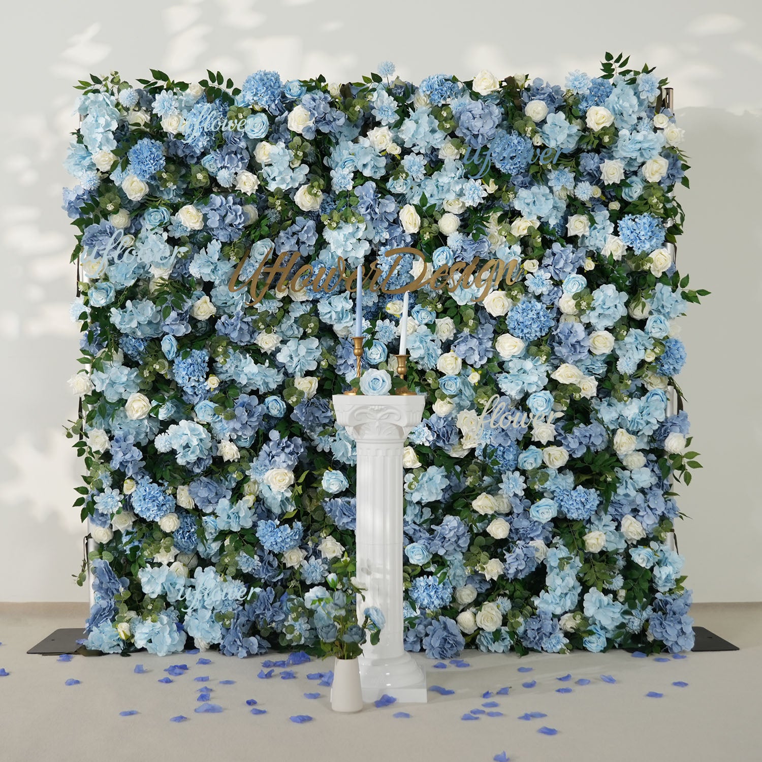 Uflower Blue White Flower Wall Floral Backdrop Wedding Party Proposal Decor