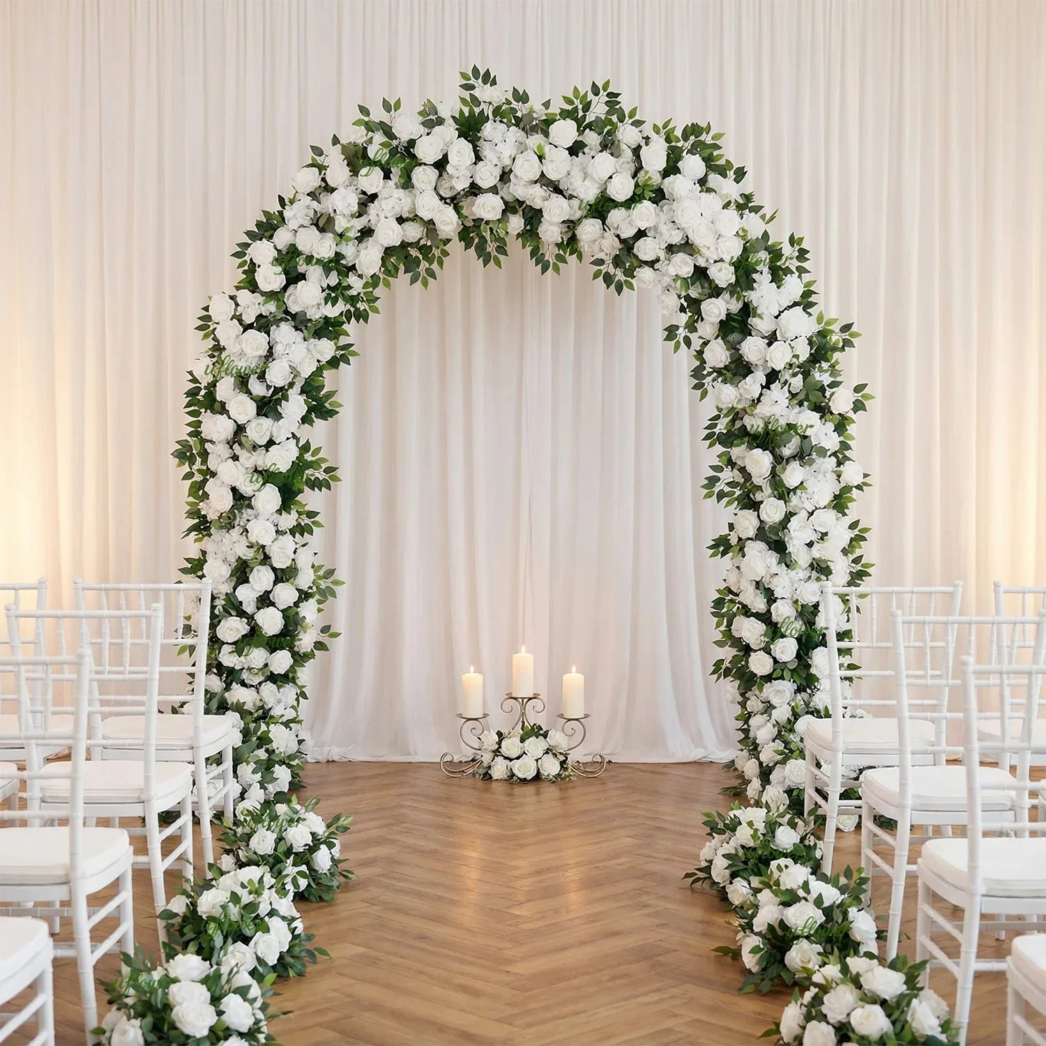 Uflower Green White Rose Willow Leaves Wedding Background Arch Decoration Flower Arrangement - Uflower