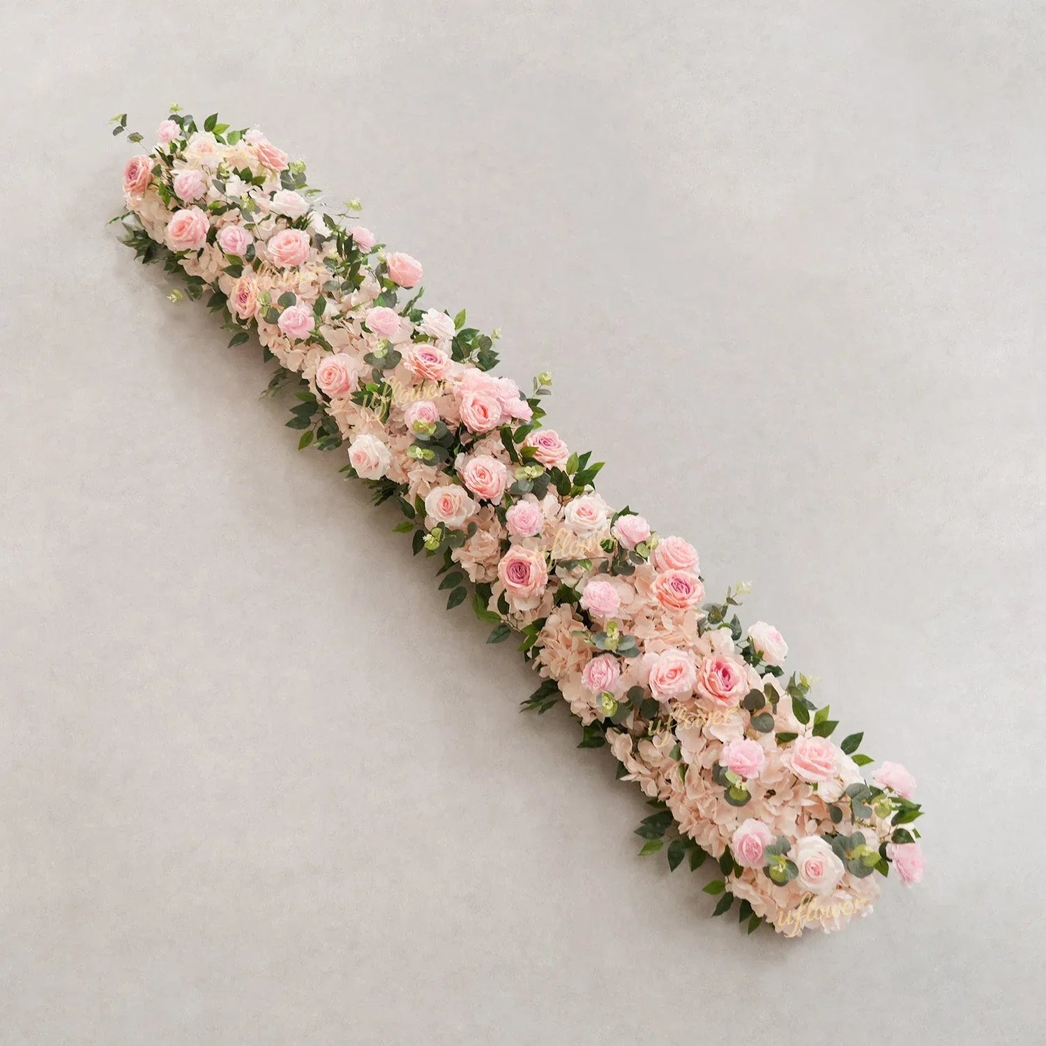 Uflower Pink Rose Greenery Table Runner Sofa Floral Wedding Backdrop Decor SET80207 - Uflower
