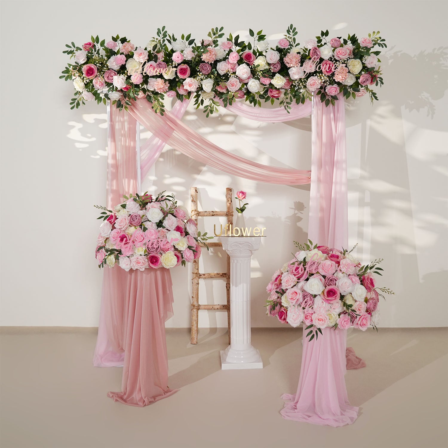 Artificial Pink Rose Flower Arrangement Wedding Backdrop Decor Props