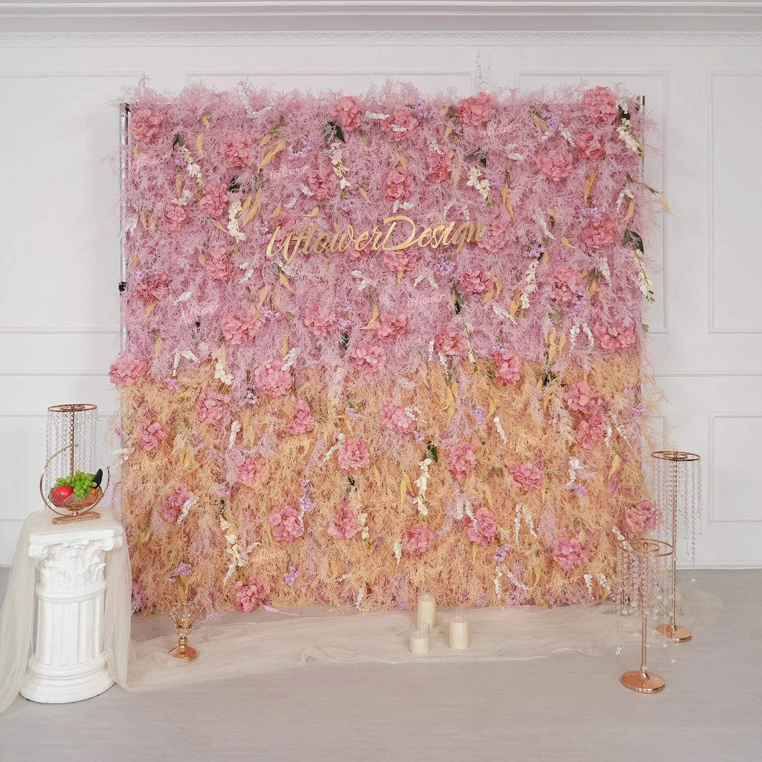 Uflower Flower Wall Champagne Pink Frost Floral Backdrop Wedding Party Proposal Decor SET80215 - Uflower