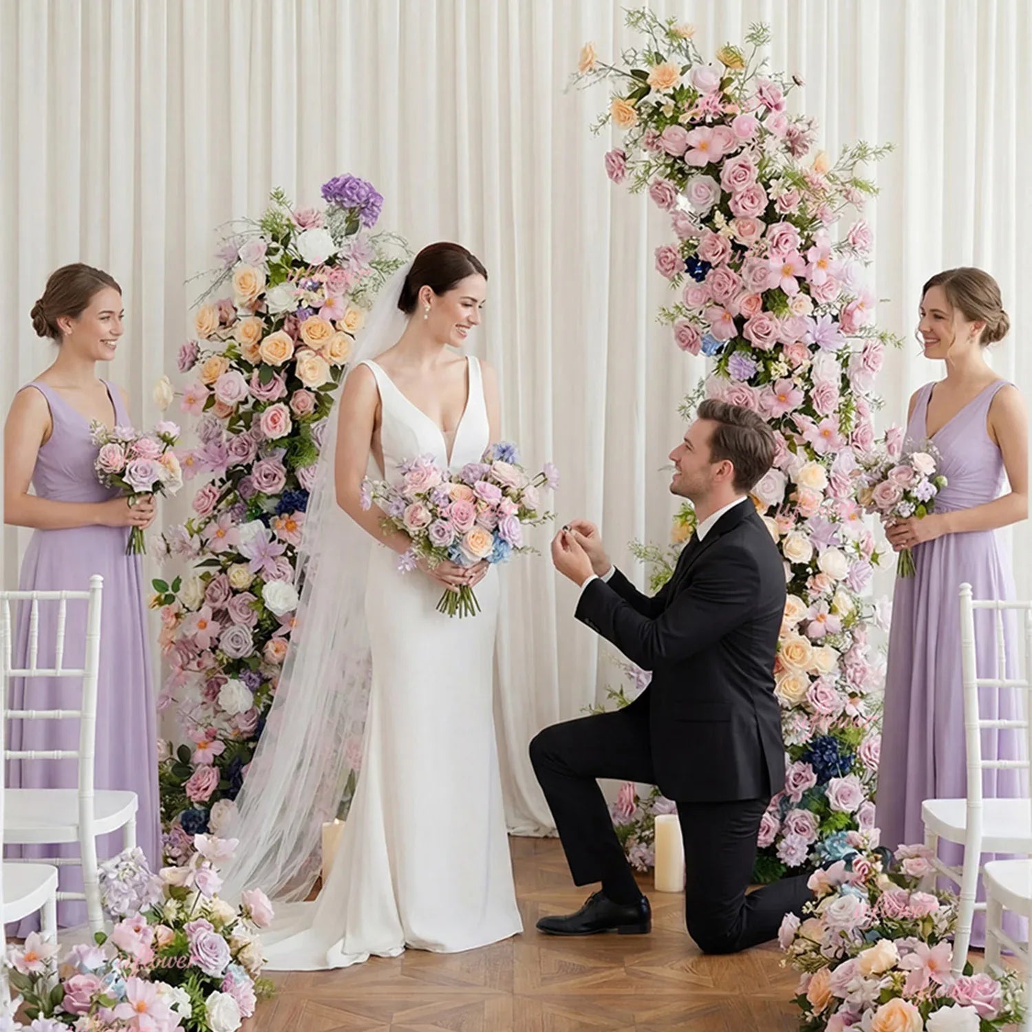 Uflower Pink Purple Rose Floral Arch Wedding Backdrop Decor SET80100 - Uflower