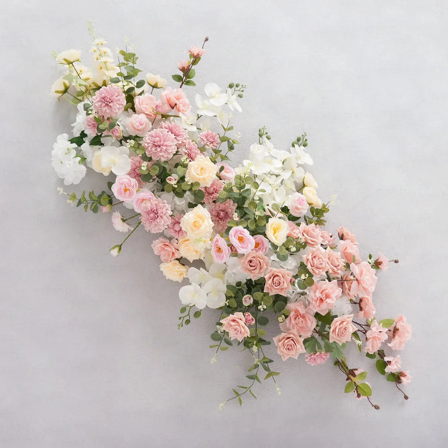 Uflower Artificial Pink Rose Green Leaf Flower Row Wedding KT Backdrop Decor - Uflower