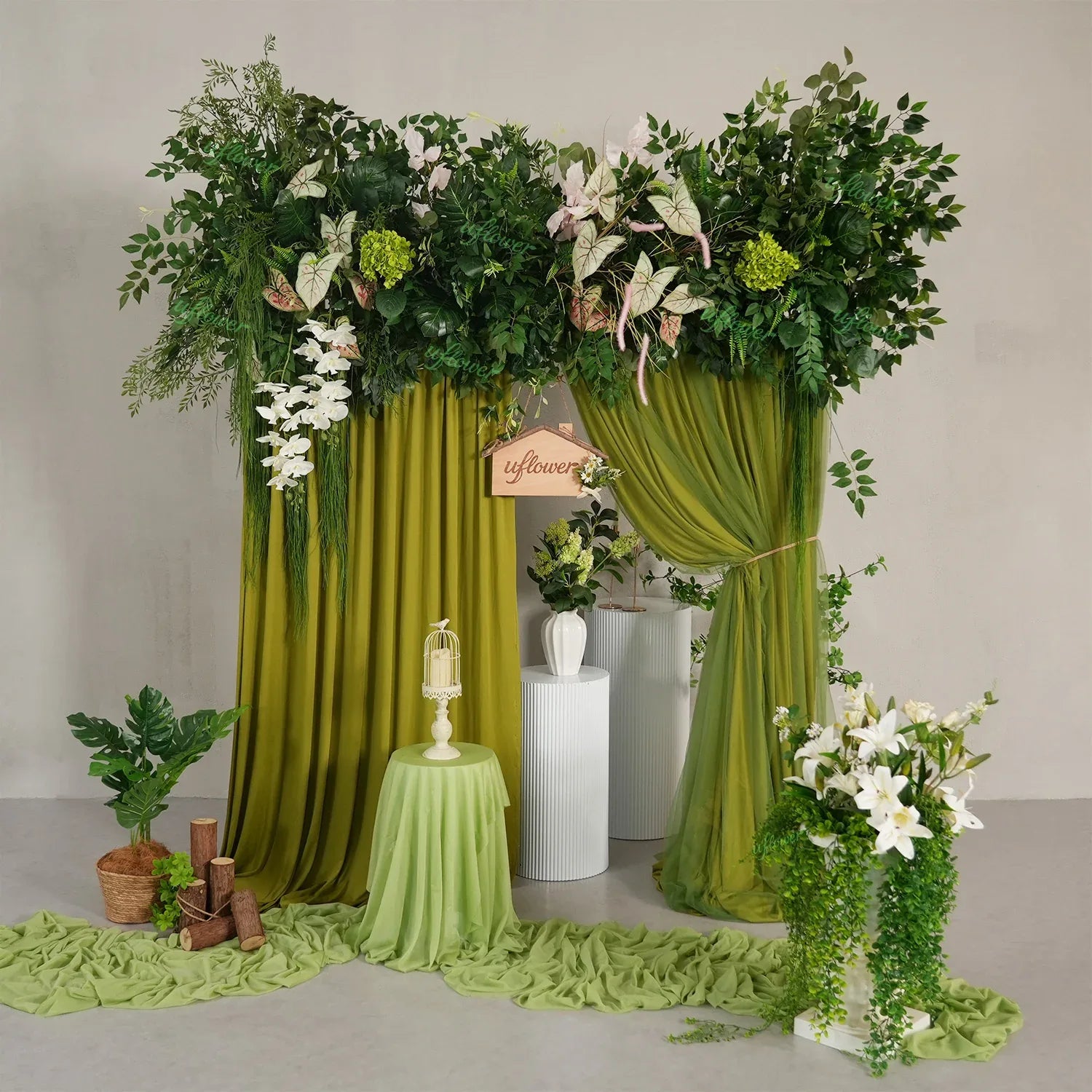 Uflower Artificial Green Leaves Flower Row Wedding KT Backdrop Decor MC80258-01 - Uflower