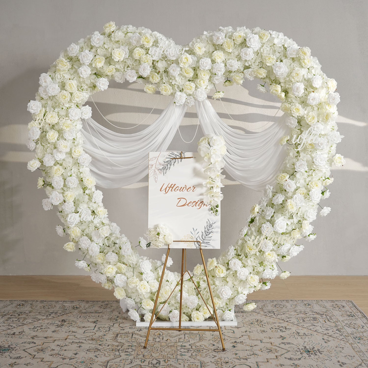Uflower 2m*2m White Rose Heart-Shaped Arch Wedding Decor