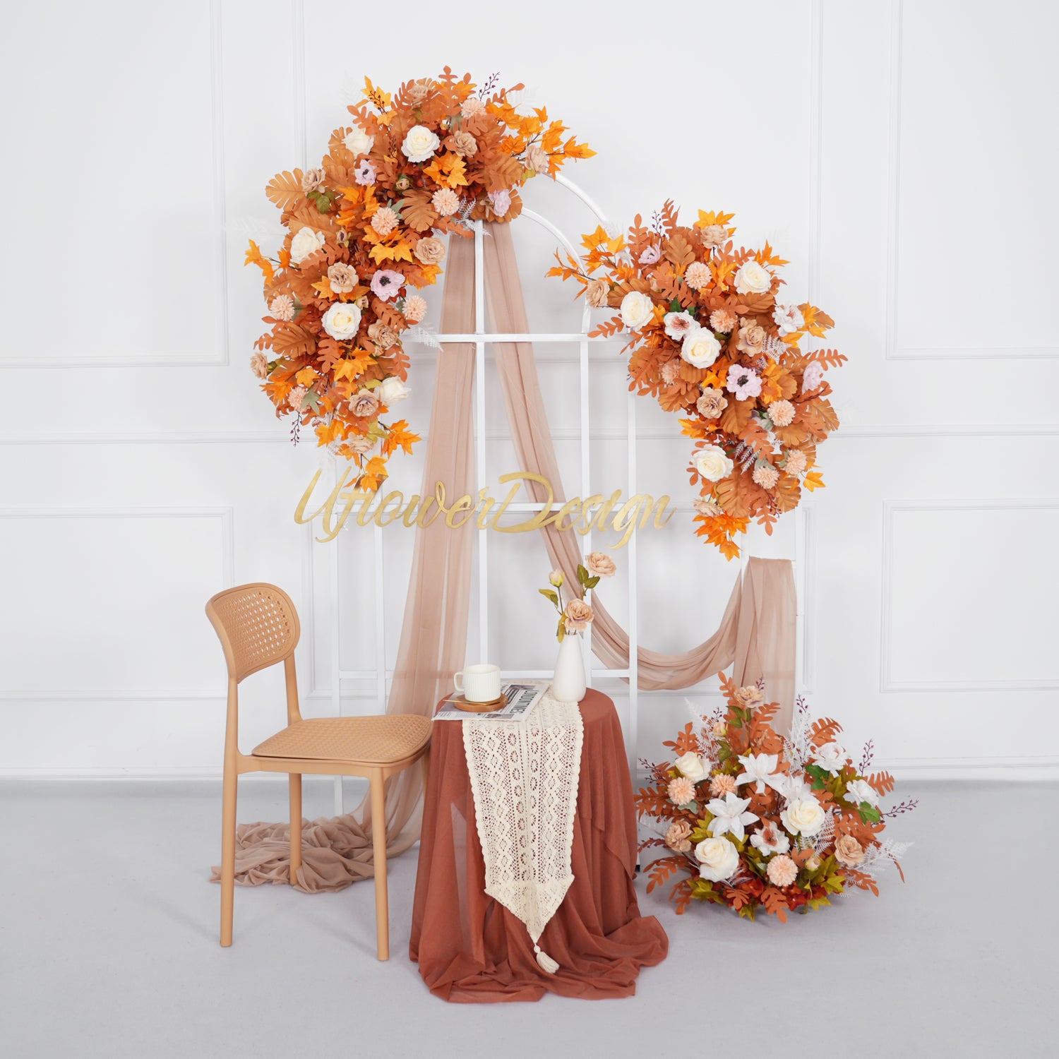 Artificial Orange Wedding KT Backdrop Flower Row Decor