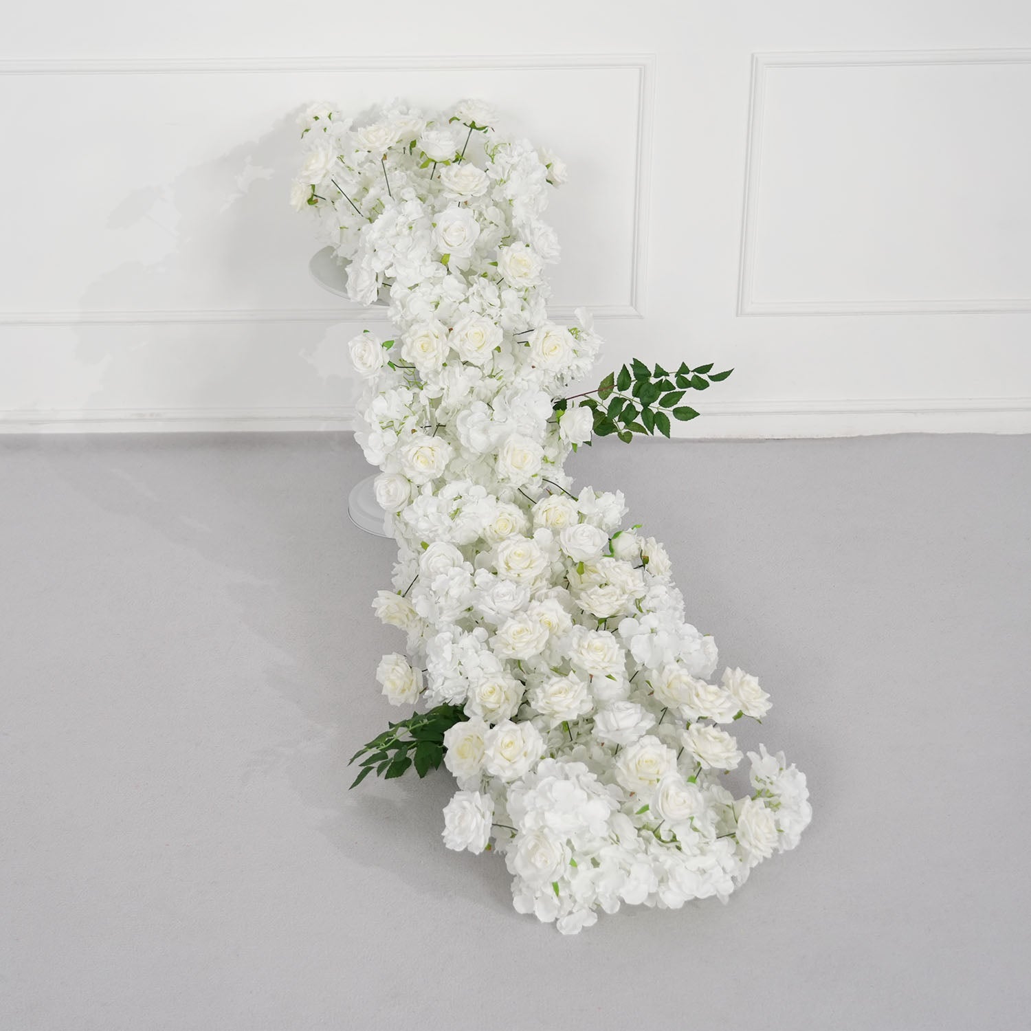 Uflower White Rose Table Runner Sofa Floral Wedding Backdrop Decor