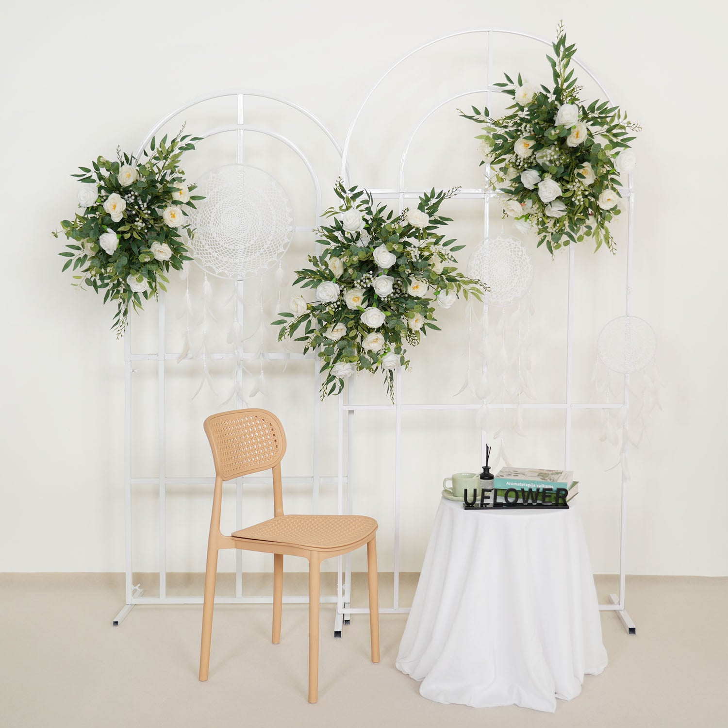 Artificial White Green Wedding KT Backdrop Flower Row Decor