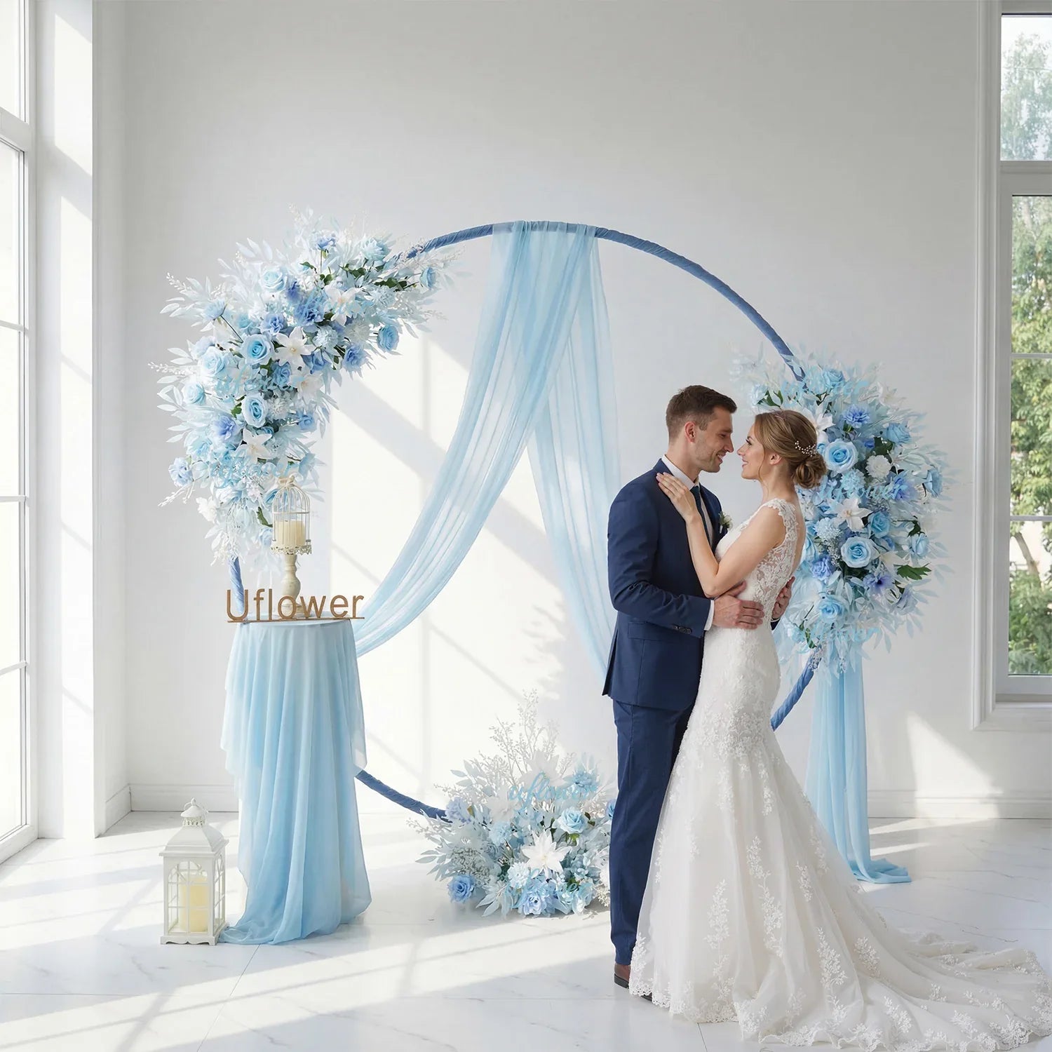 Artificial Blue Wedding KT Backdrop Flower Row Decor - Uflower