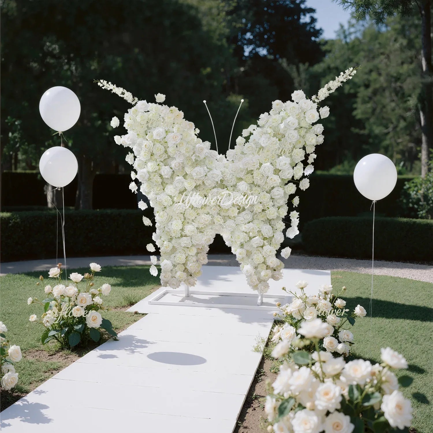 Uflower White Rose Butterfly Shaped Arch Wedding Party Backdrop Decor - Uflower