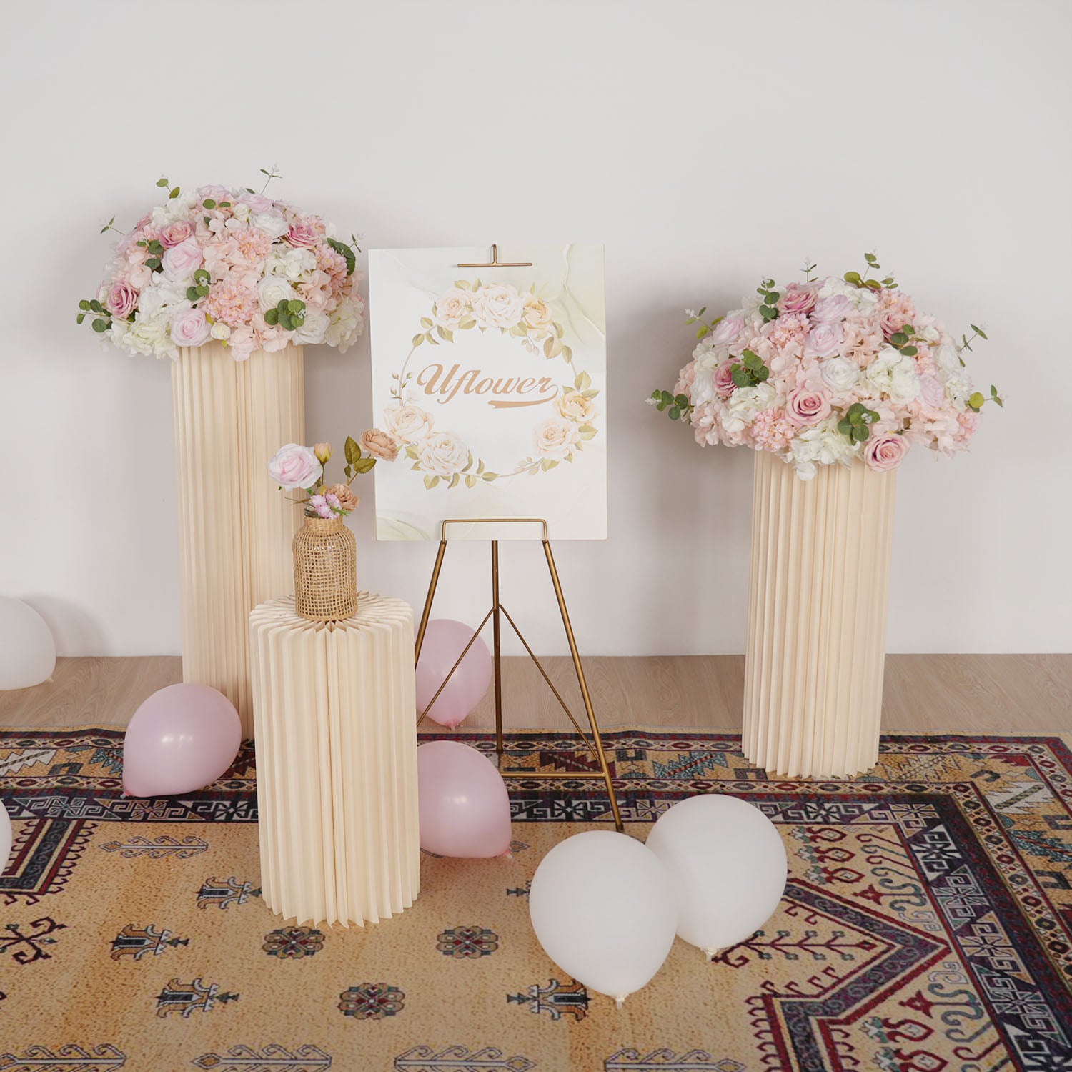 Uflower Pink Table Centerpiece Floral Ball Wedding Table Decoration