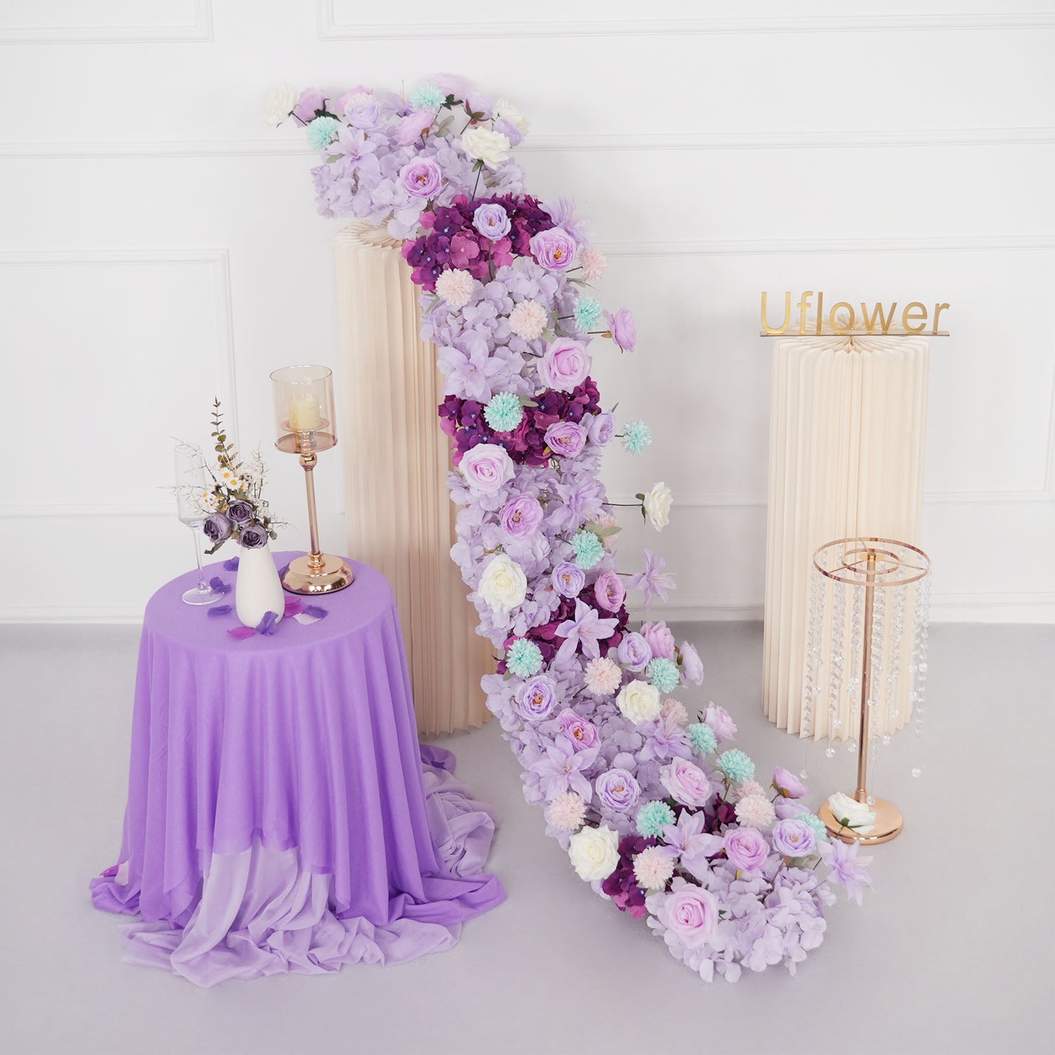 Uflower Purple Table Runner Arrangement Wedding Backdrop Wall Decor