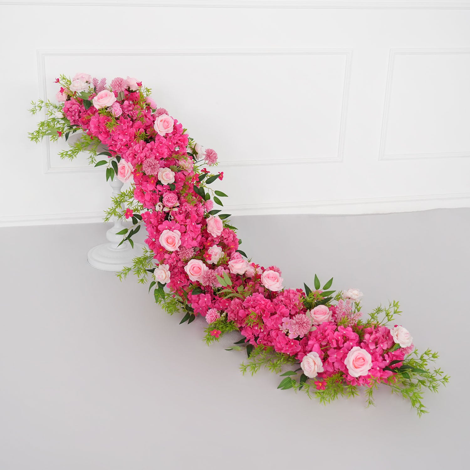 Uflower Pink Rose Green Leaf Wedding Backdrop Floral Arrangement
