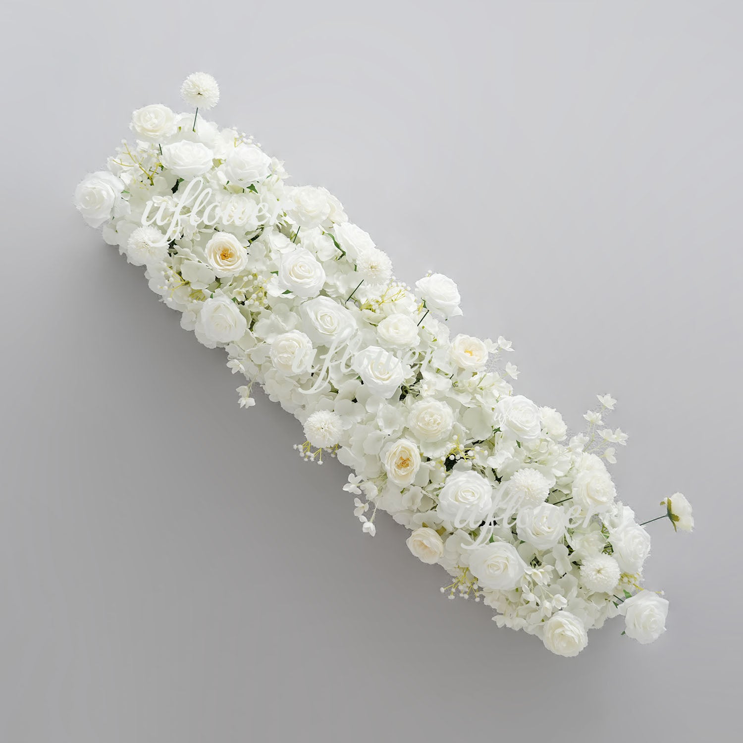 Uflower Pink White Rose Table Runner Sofa Floral Wedding Backdrop Decor