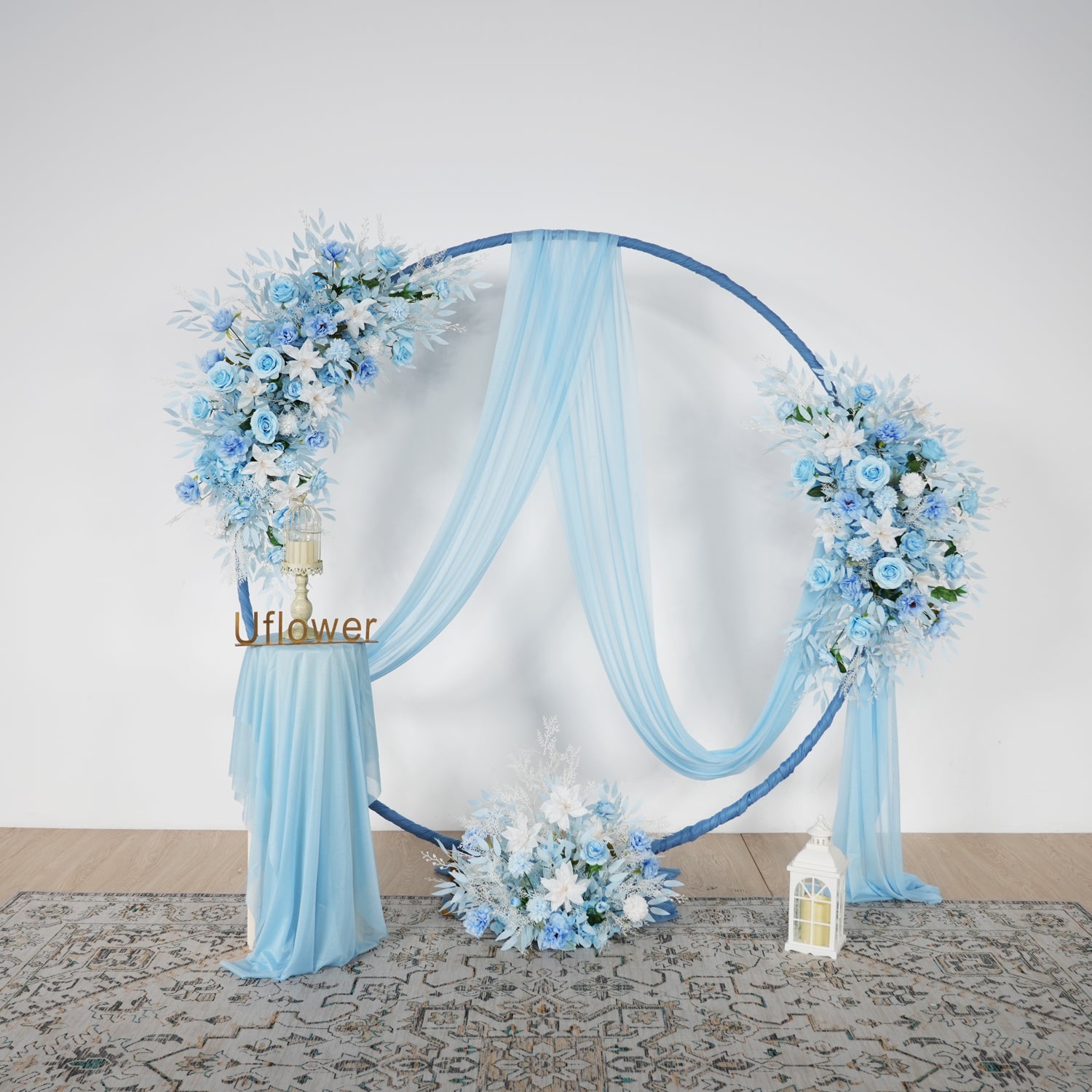 Artificial Blue Wedding KT Backdrop Flower Row Decor
