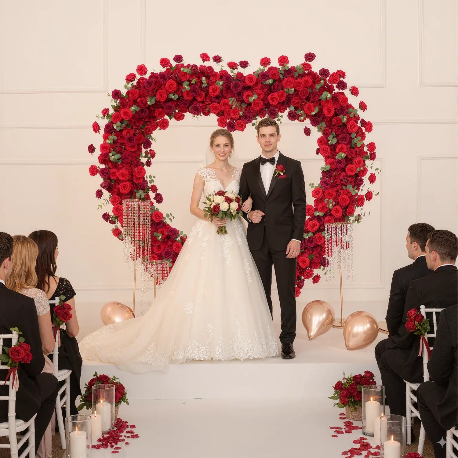 2.2m*2.2m Red Rose Wedding Arch Heart Arch Decor - Uflower