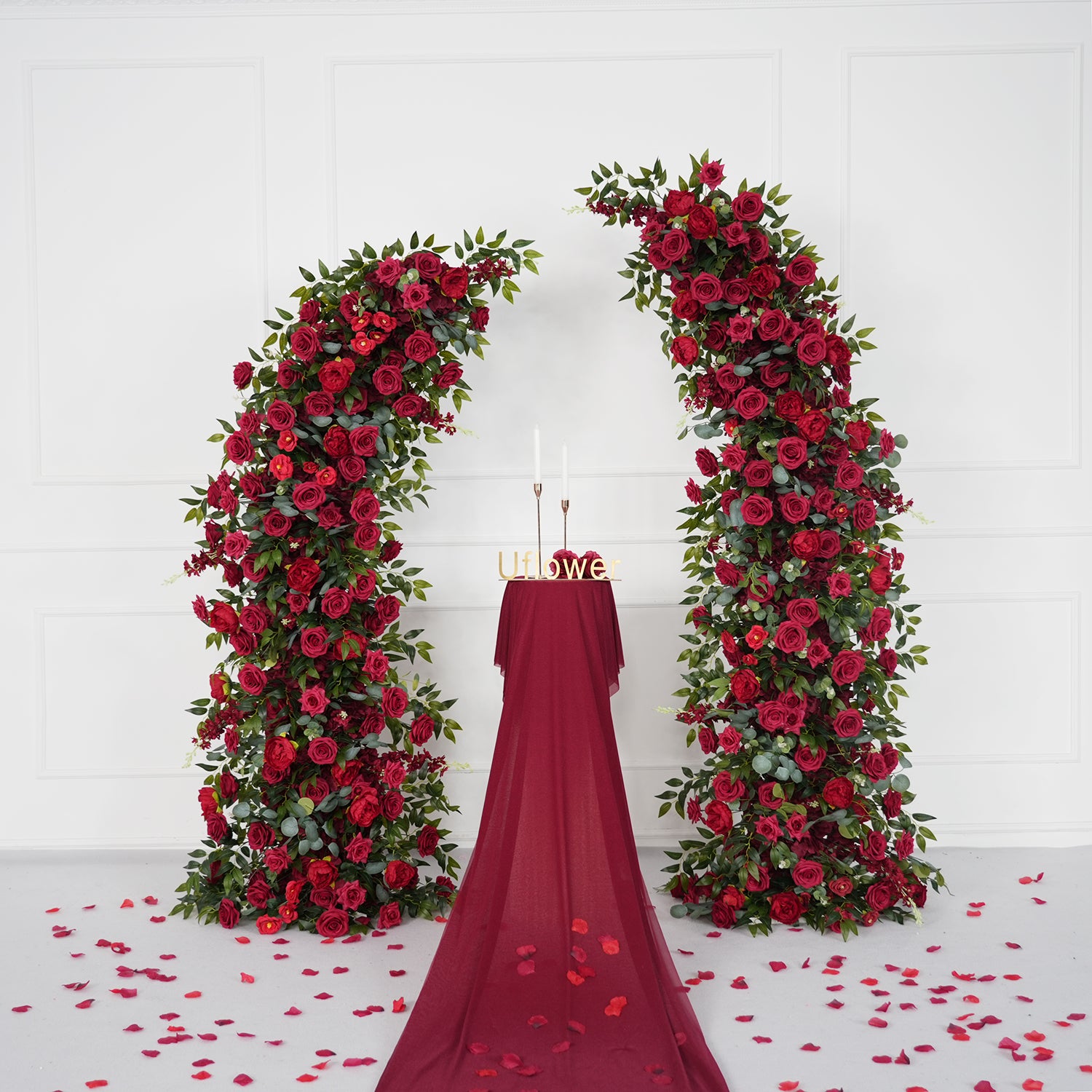 Uflower Red Rose Floral Arch Wedding Backdrop Decor
