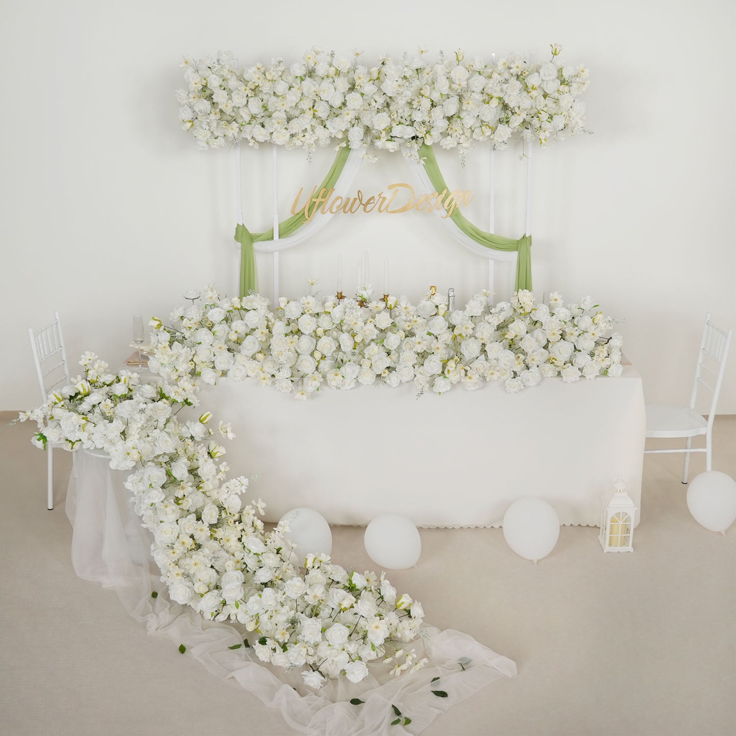 Uflower White Sofa Table Runner Floor Flower Arrangement Wedding KT Backdrop Decor