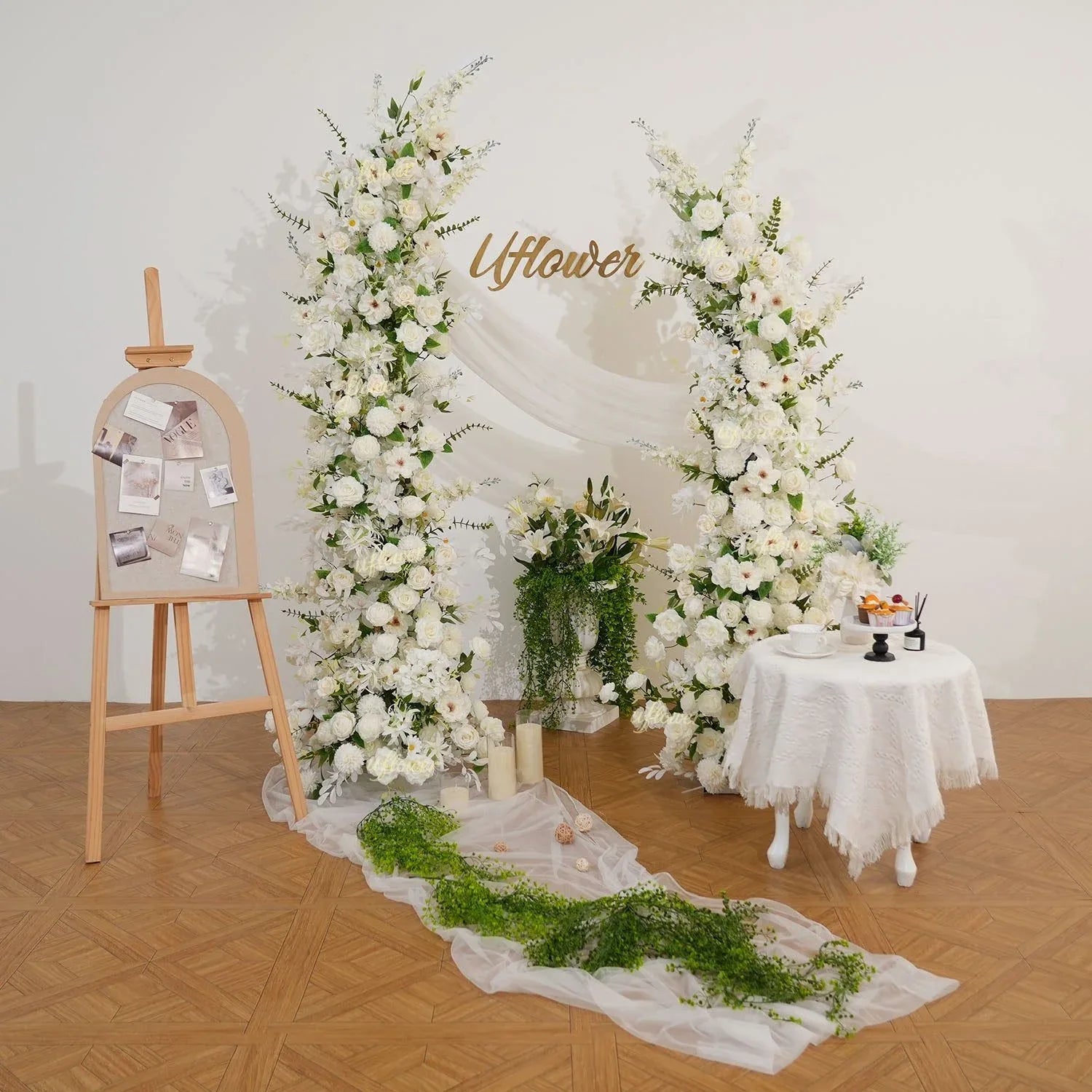Uflower White Greenery Arrangement Floral Horn Arch Wedding Party Backdrop Decor SET80189 - Uflower