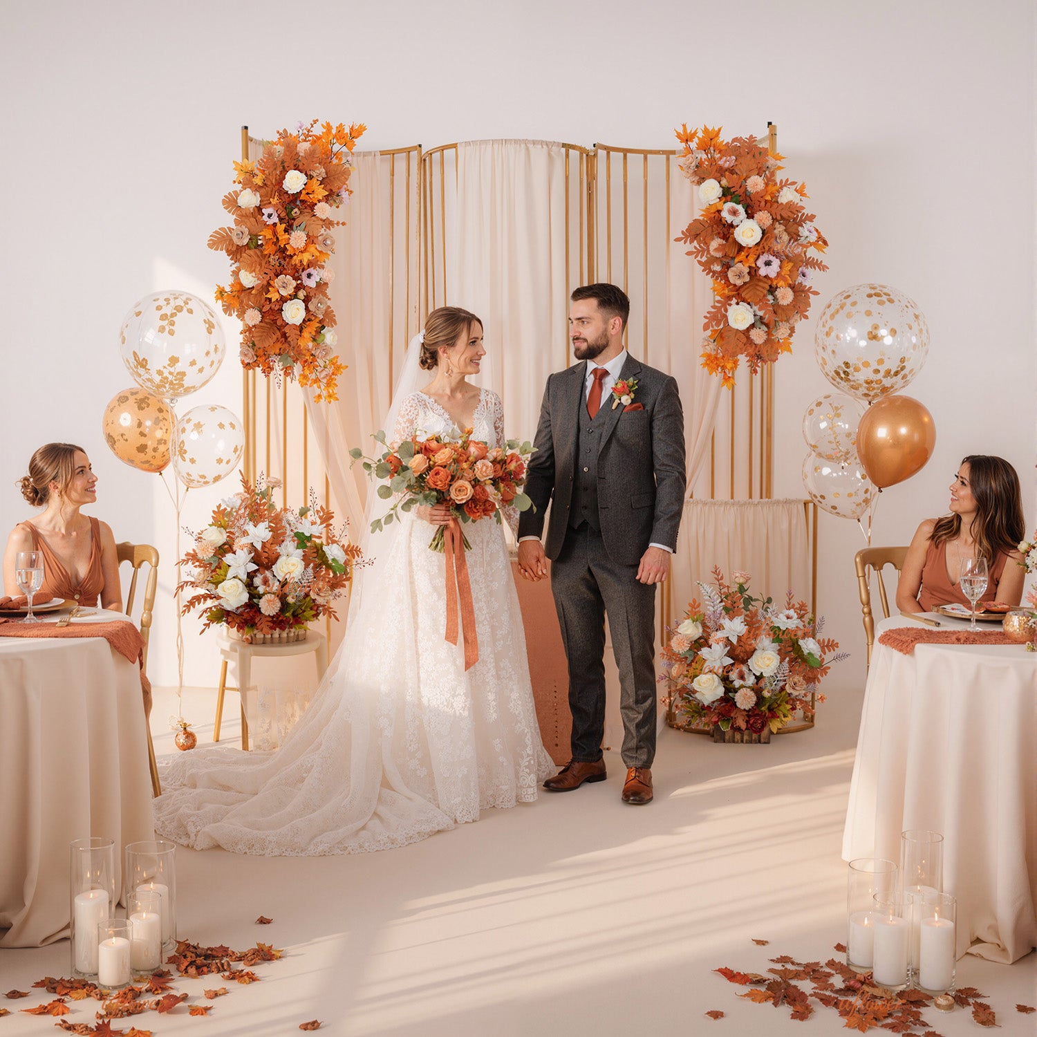 Artificial Orange Wedding KT Backdrop Flower Row Decor