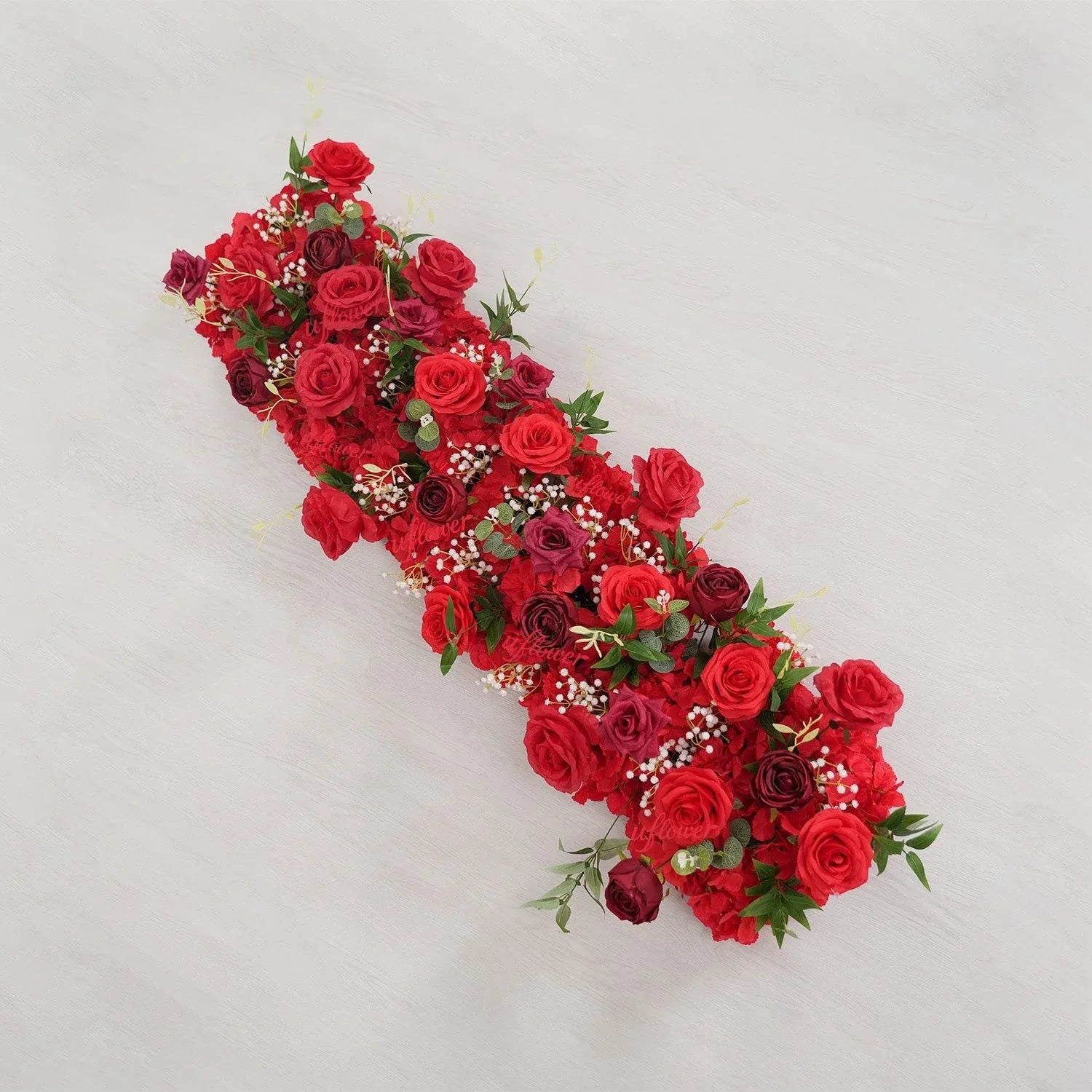 Uflower Artificial Red Rose Baby's Breath Flower Row Wedding KT Backdrop Decor SET80209 - Uflower