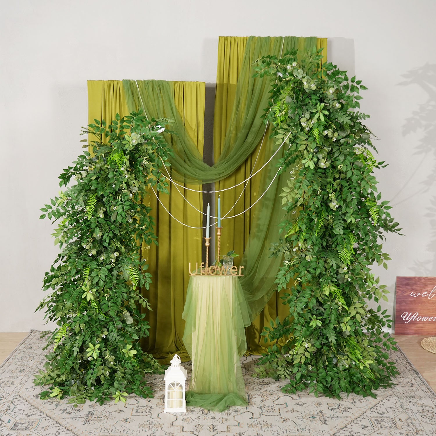 Uflower Green Leaf Horn Arch Wedding Party Backdrop Decor