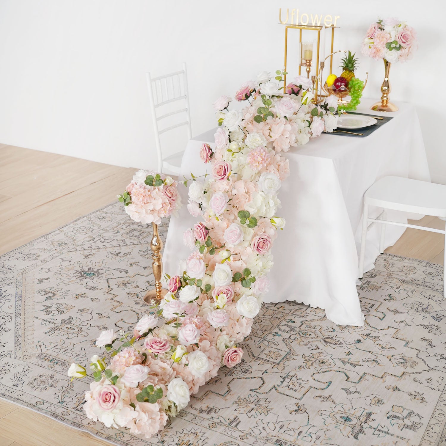 Uflower Wedding Backdrop Decor Flower Row Table Runner
