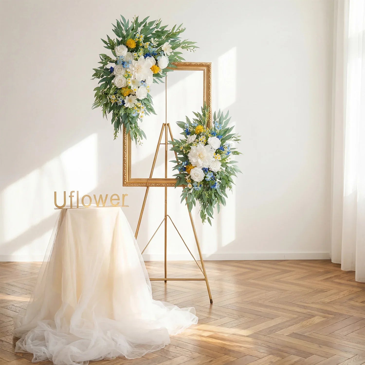 Uflower Rose Green White Flower Willow Leaf Wedding Welcome Flower Floral Decor - Uflower