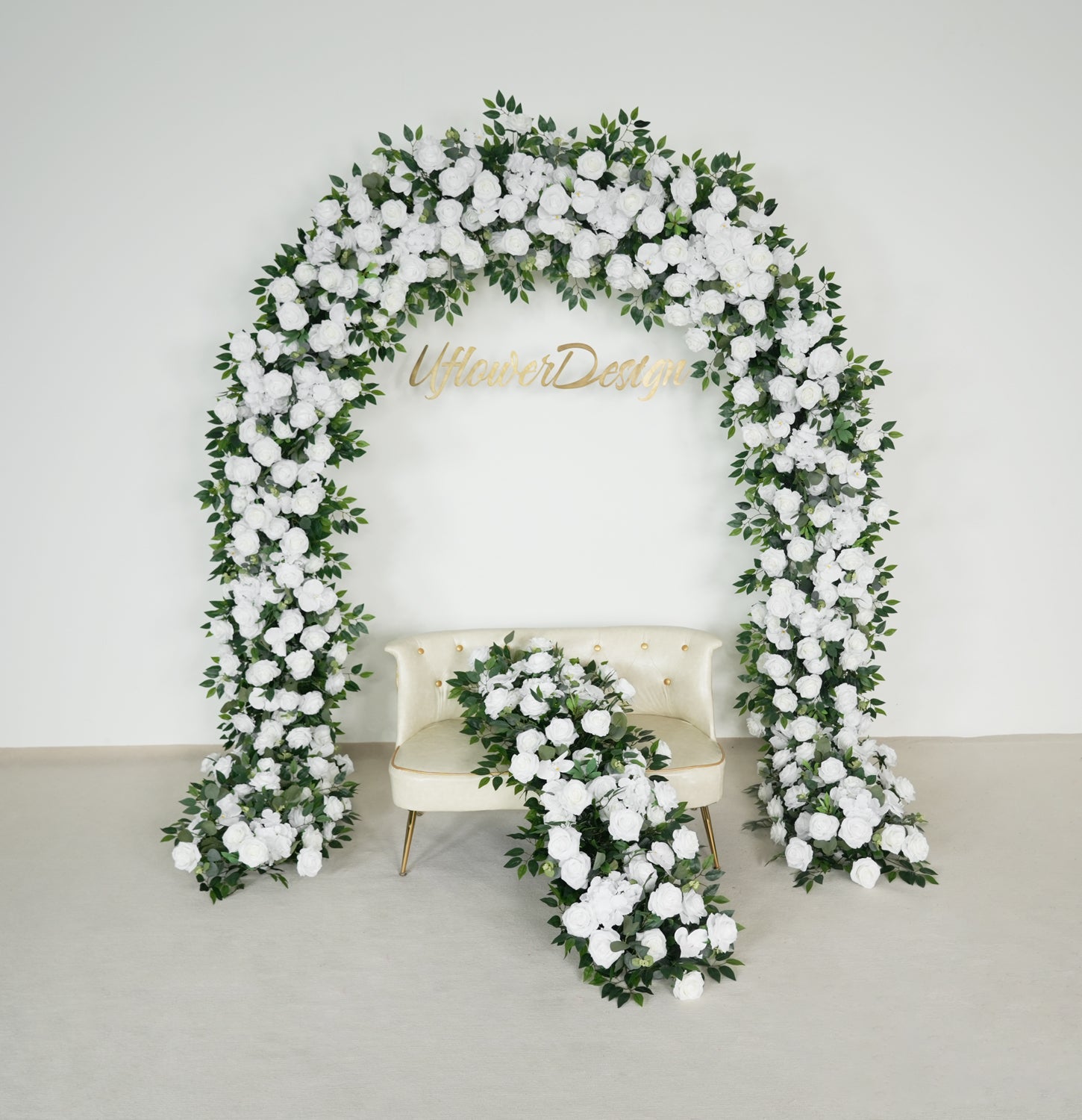 White Rose Banyan Leaf Door Arch Wedding Floral Arch