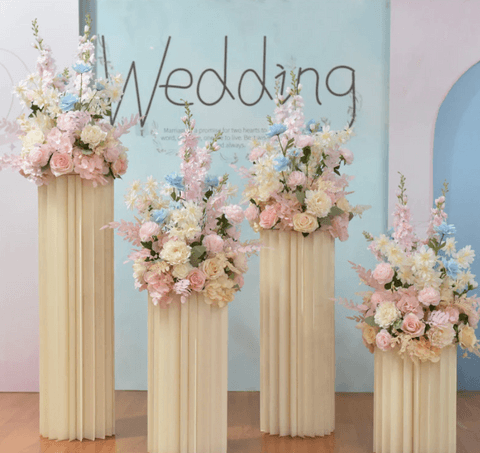 Pink Blue Four Piece Wedding Origami Roman Pillar Imitation Flower Decoration