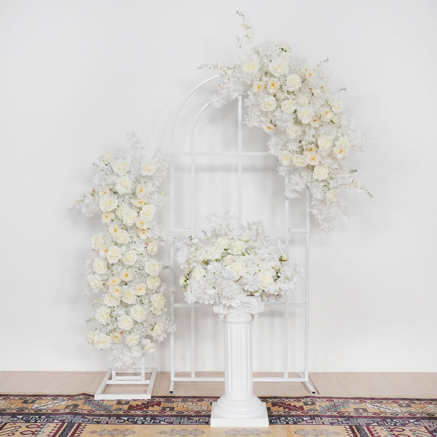 Uflower White Rose Wedding Background Arch KT Board Decoration Flower Arrangement