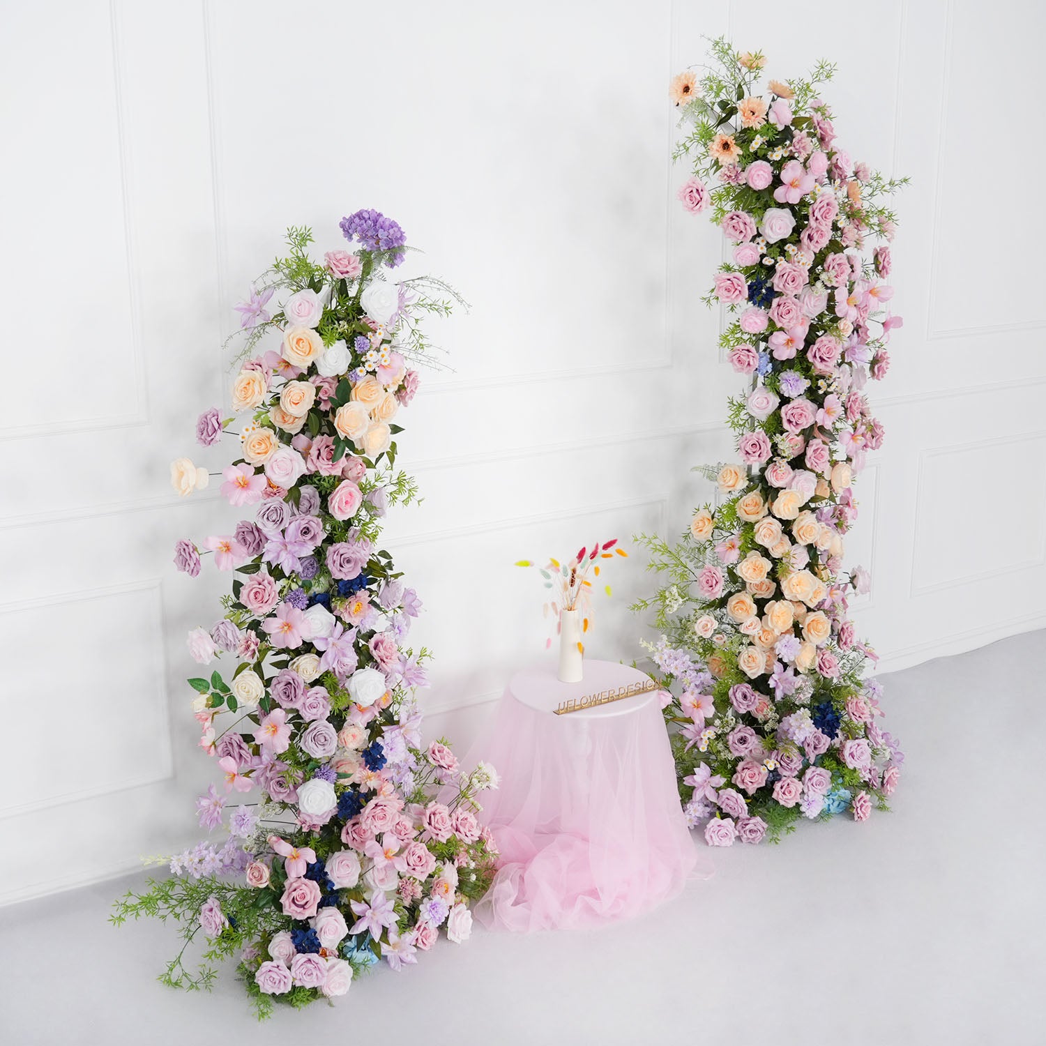 Uflower Pink Purple Rose Floral Arch Wedding Backdrop Decor