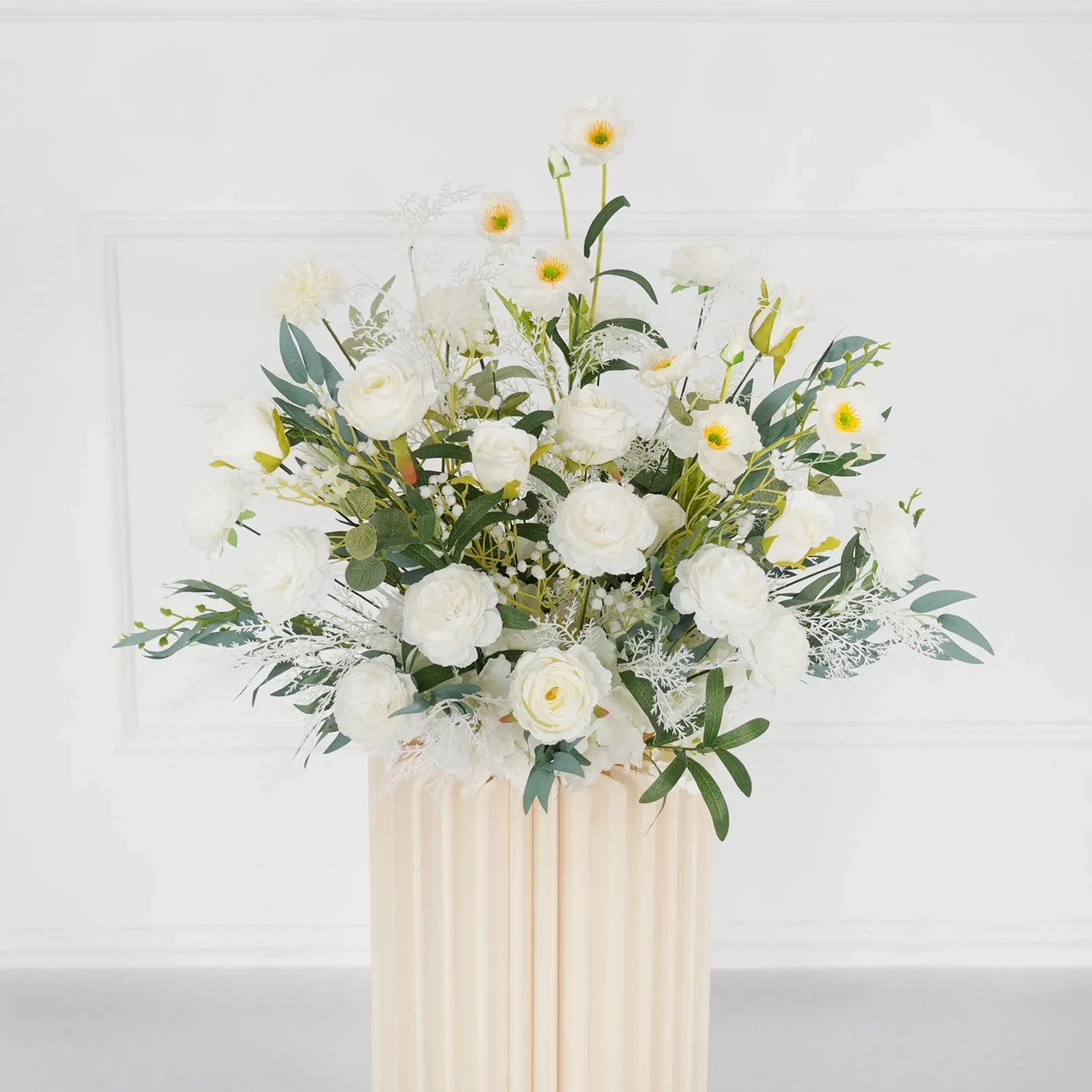 Artificial White Green Wedding KT Backdrop Flower Row Decor - Uflower