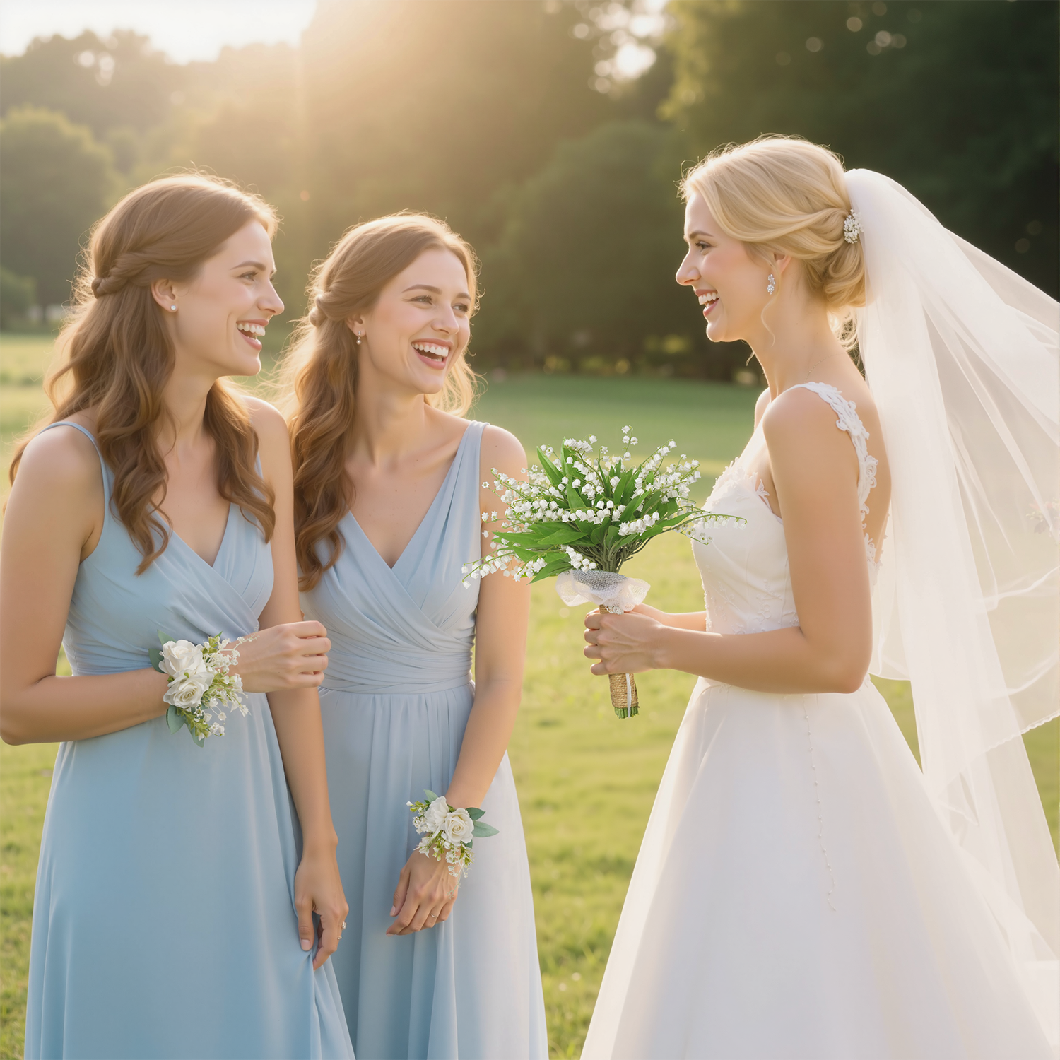 Uflower White Series With Greenery  Bride Bouquet Wrist Corsage Groom Boutonniere Wedding Event Supplies