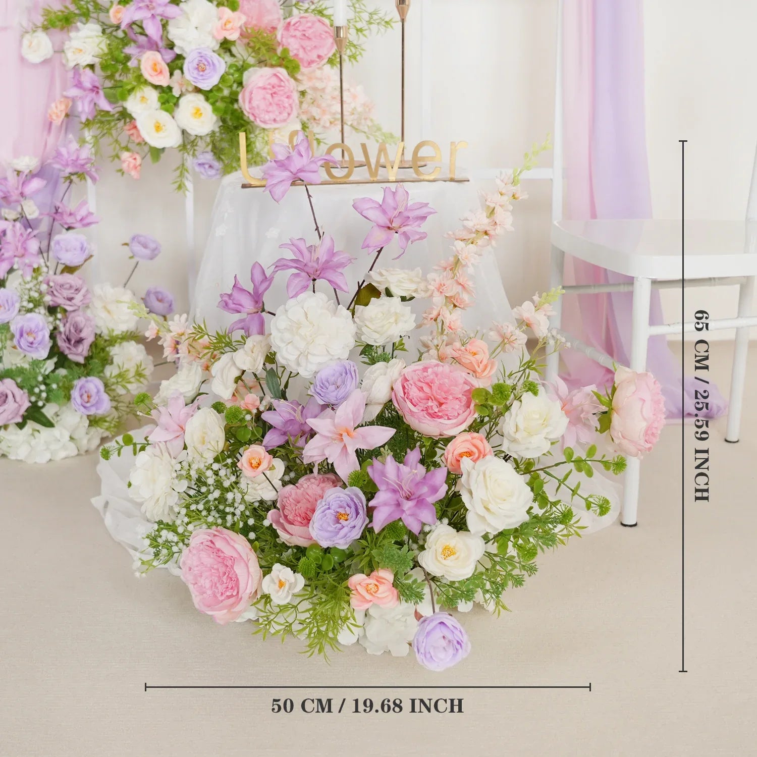 Uflower Artificial Purple Pink Wedding KT Backdrop Flower Row Decor - Uflower