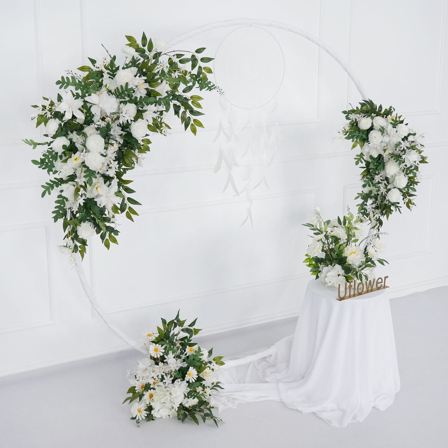 Artificial White Flower Row KT Background Wedding Decor 4 pc SET