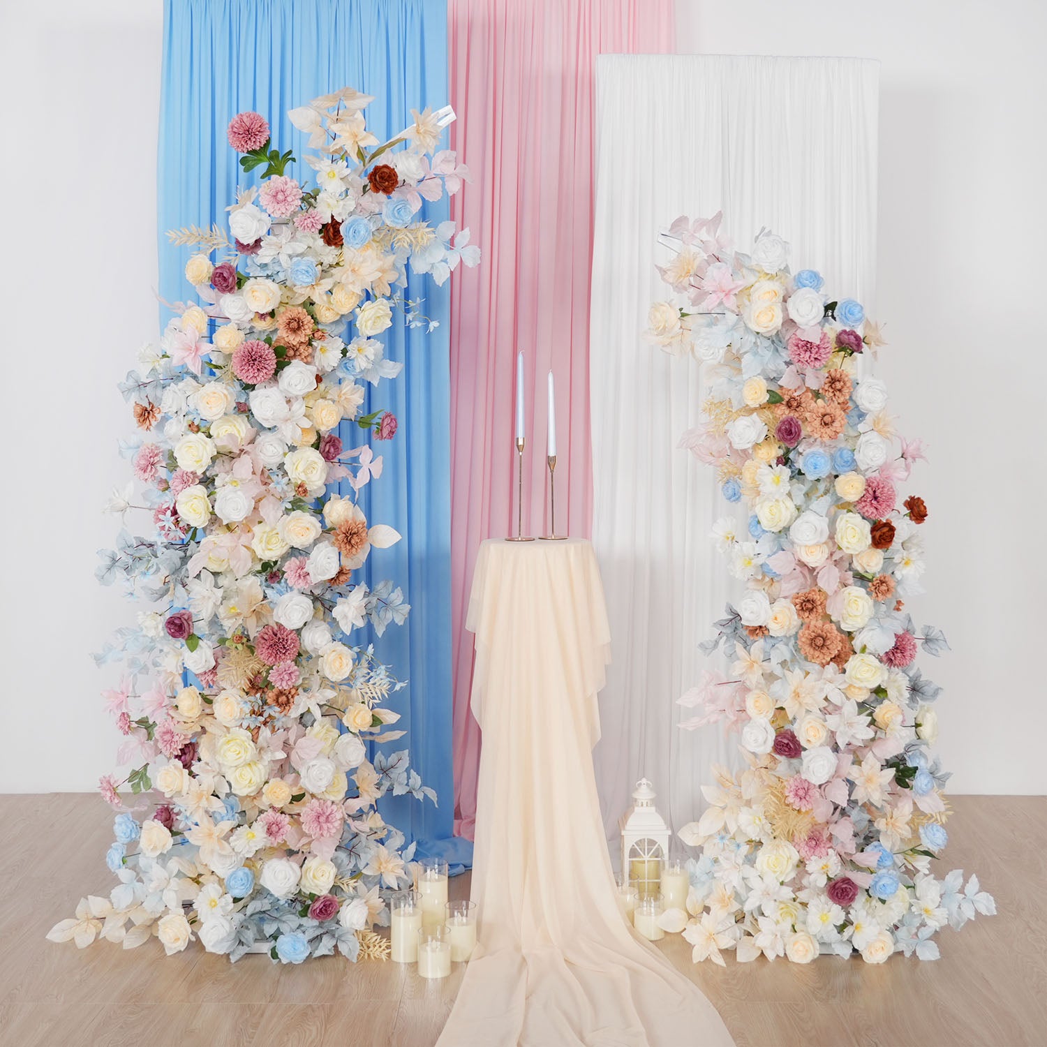 Uflower Pink Blue Champagne Horn Arch Decor Wedding Backdrop Floral Ball Arrangement