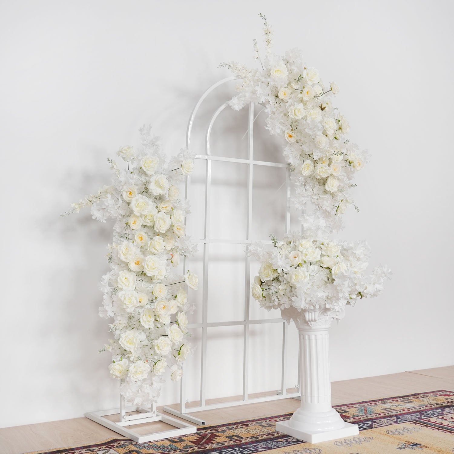Uflower White Rose Wedding Background Arch KT Board Decoration Flower Arrangement