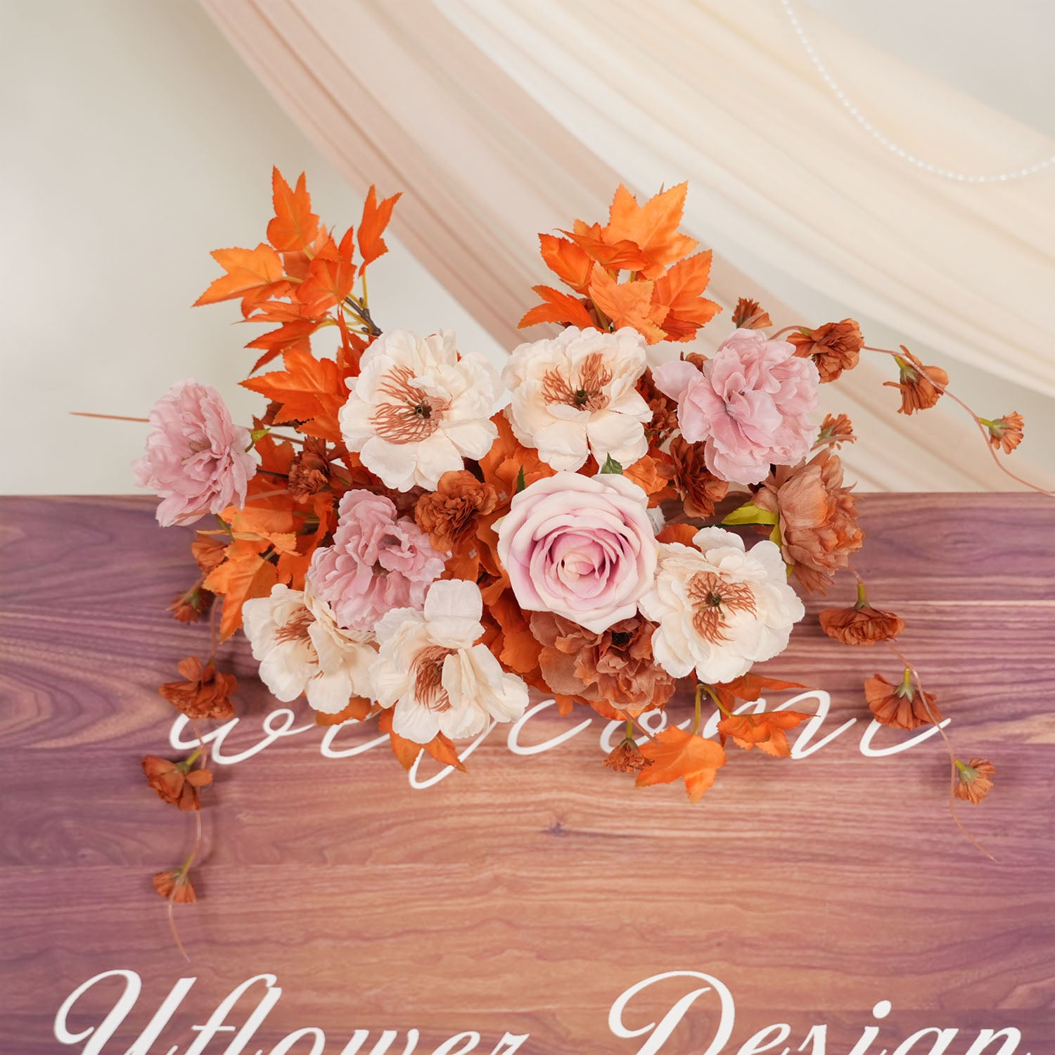 Uflower Artificial Autumn Pink Flower Row Wedding KT Backdrop Decor