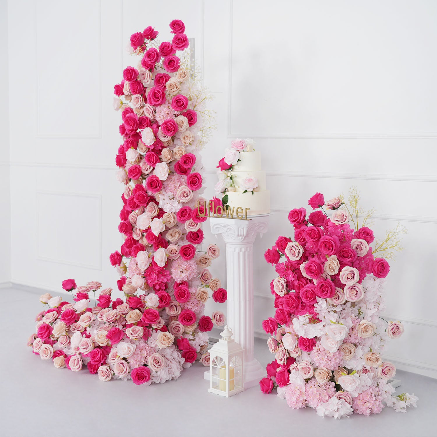 Uflower Rose red rose wedding background arch KT board decoration flower arrangement