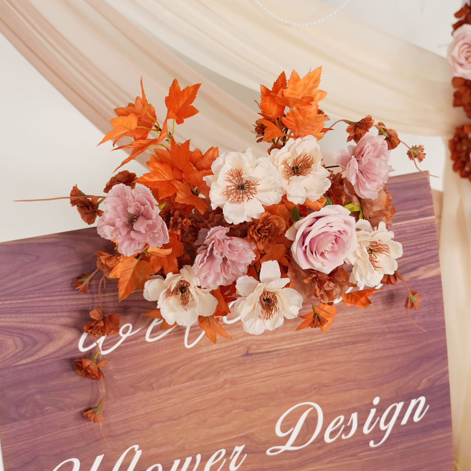 Uflower Artificial Autumn Pink Flower Row Wedding KT Backdrop Decor