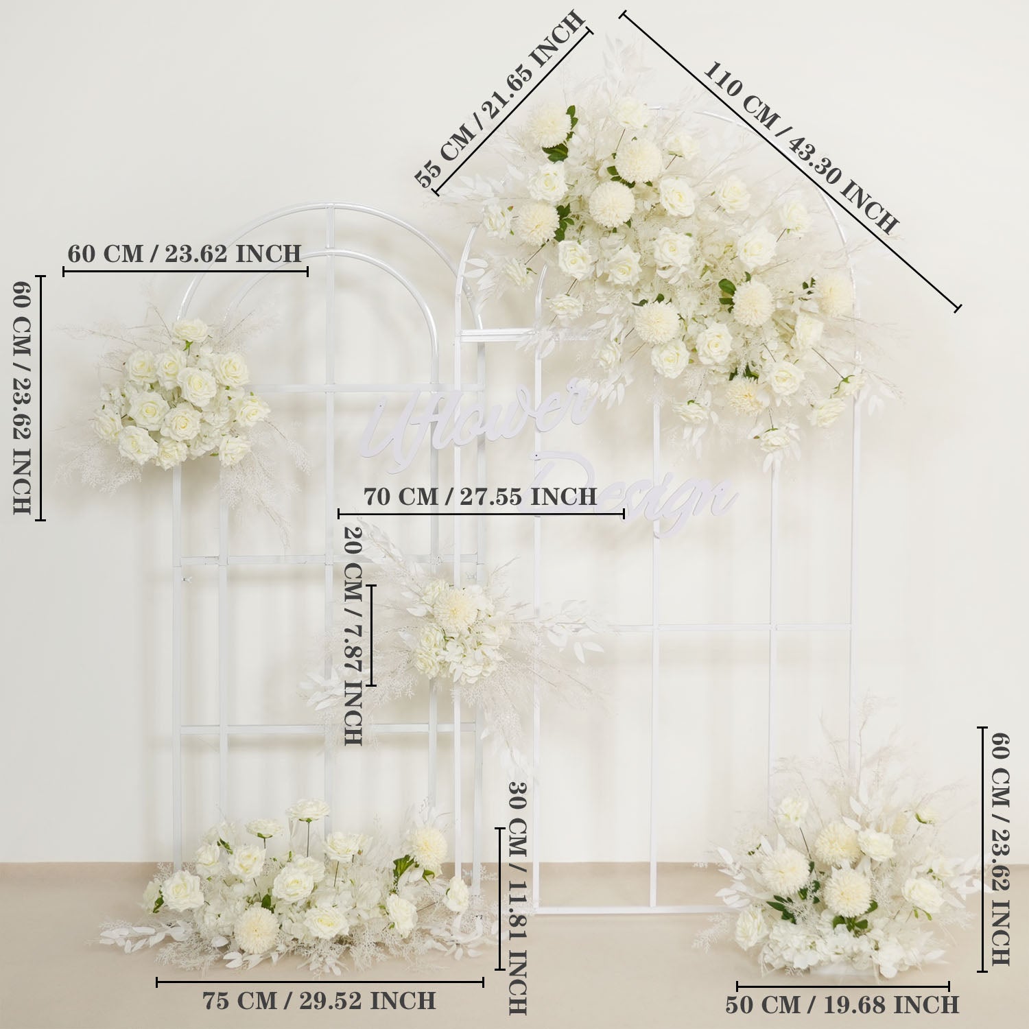 White Wedding KT Backdrop Flower Row Decor SET