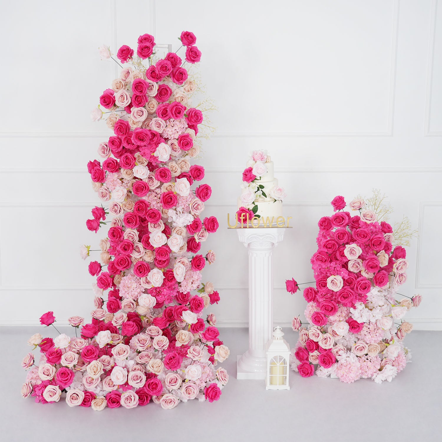 Uflower Rose red rose wedding background arch KT board decoration flower arrangement