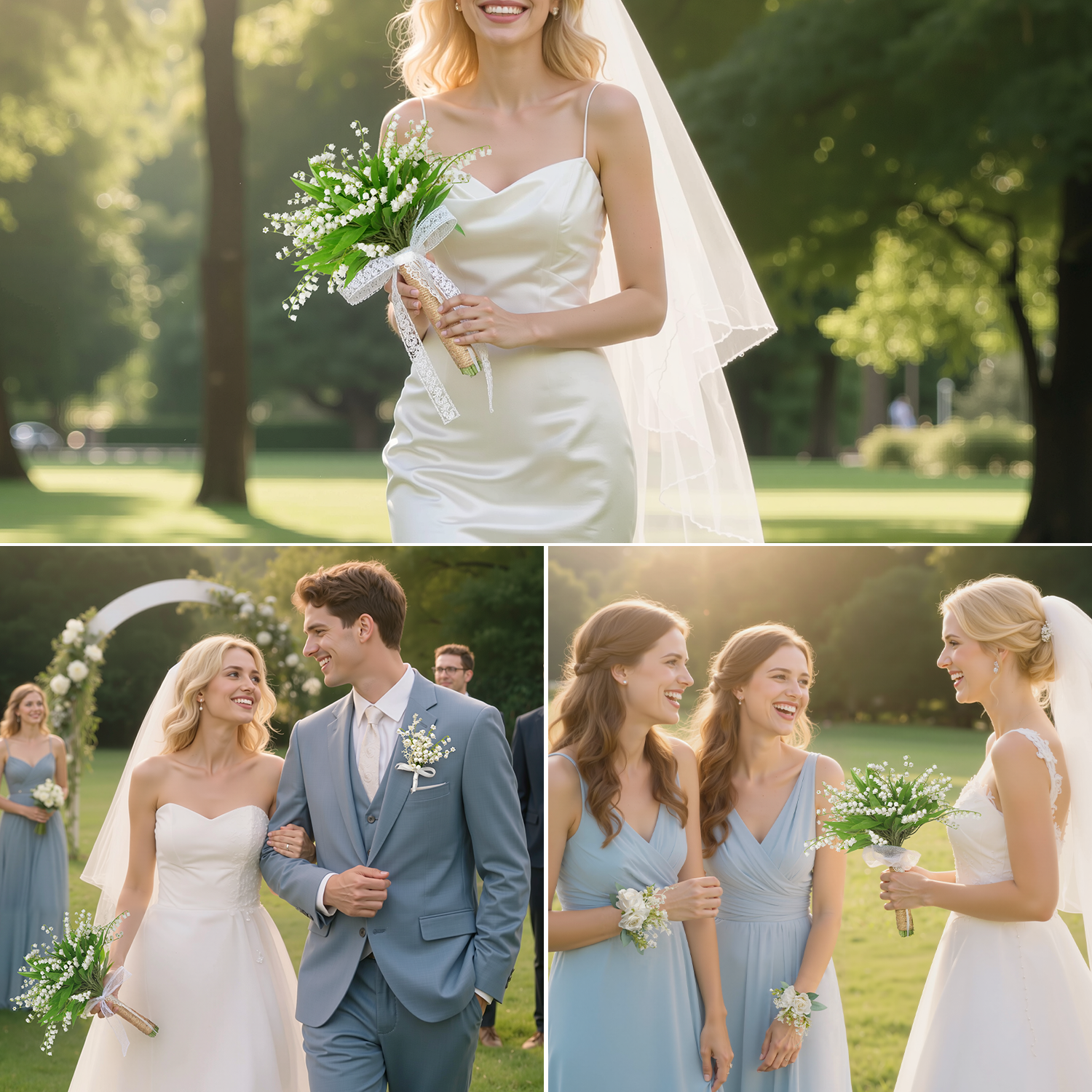 Uflower White Series With Greenery  Bride Bouquet Wrist Corsage Groom Boutonniere Wedding Event Supplies